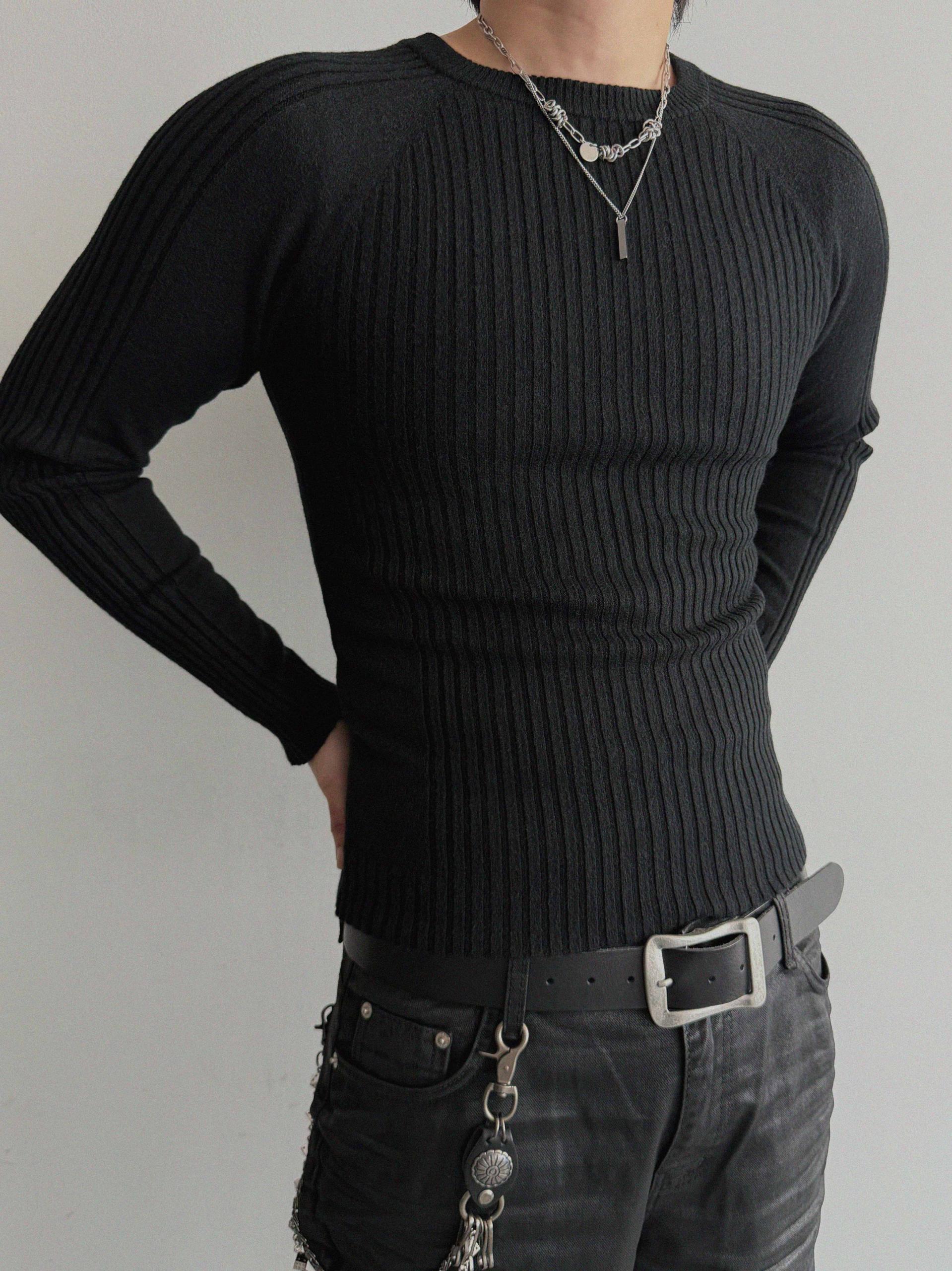 Irregular ribbed raglan muscle knit