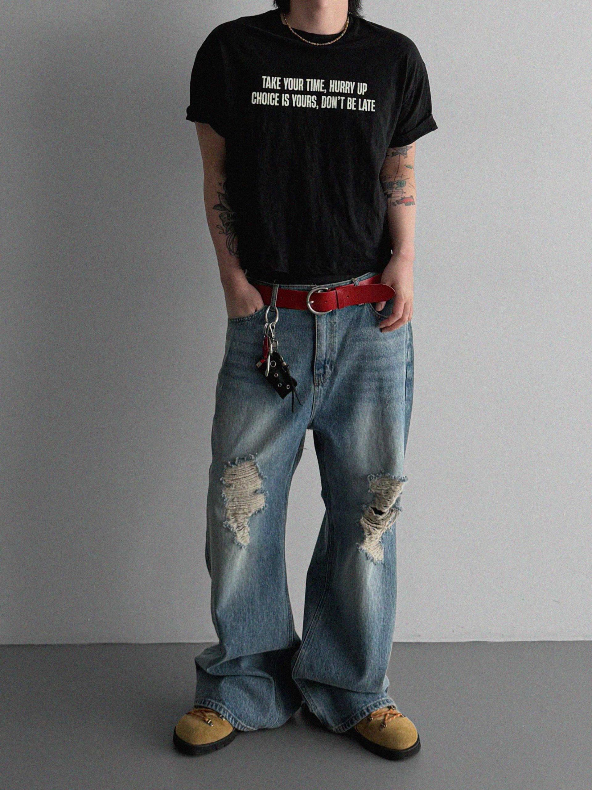 Destroyed flare denim pants