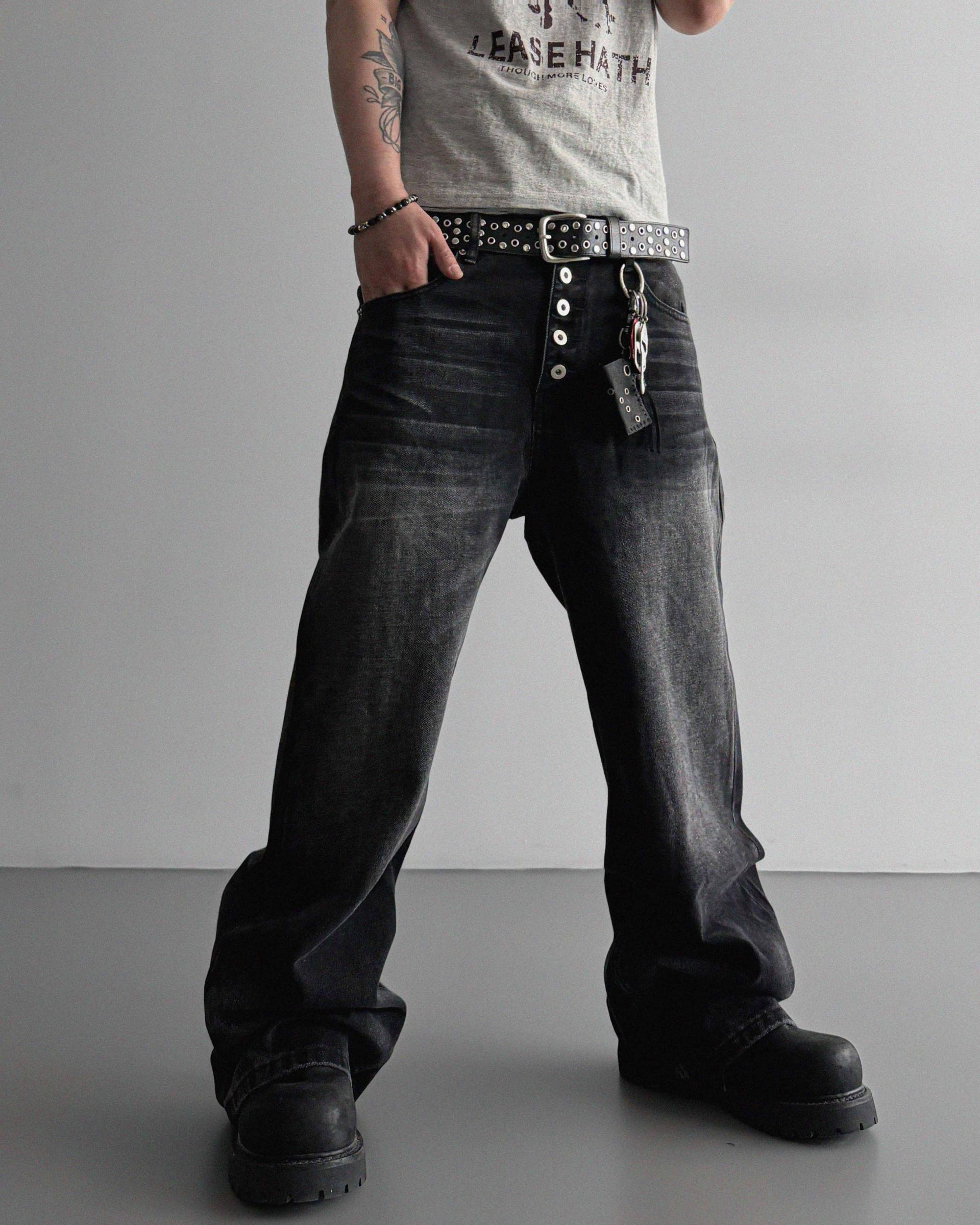 Button fly flare denim pants