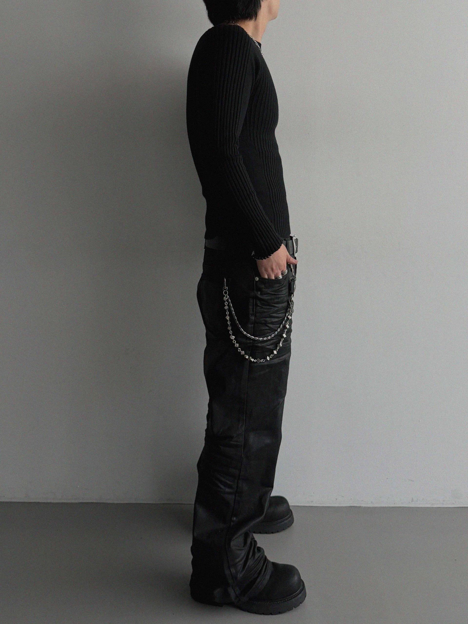 Irregular ribbed raglan muscle knit