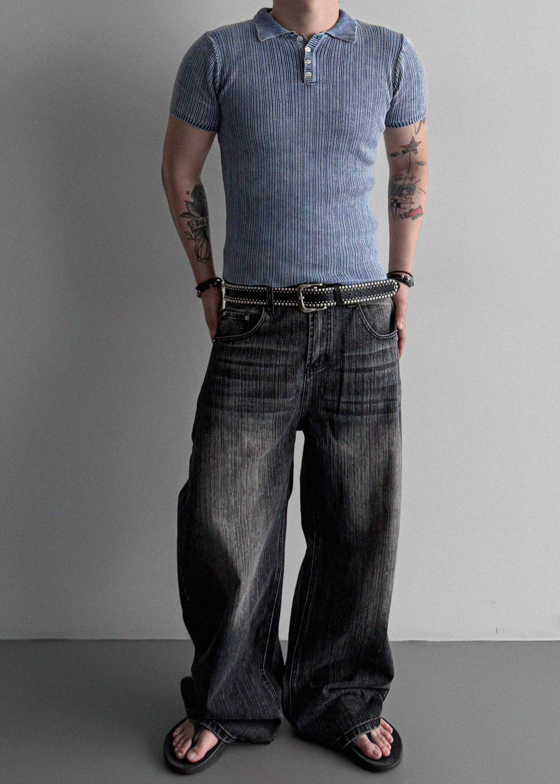 Garments ribbed collar muscle half T