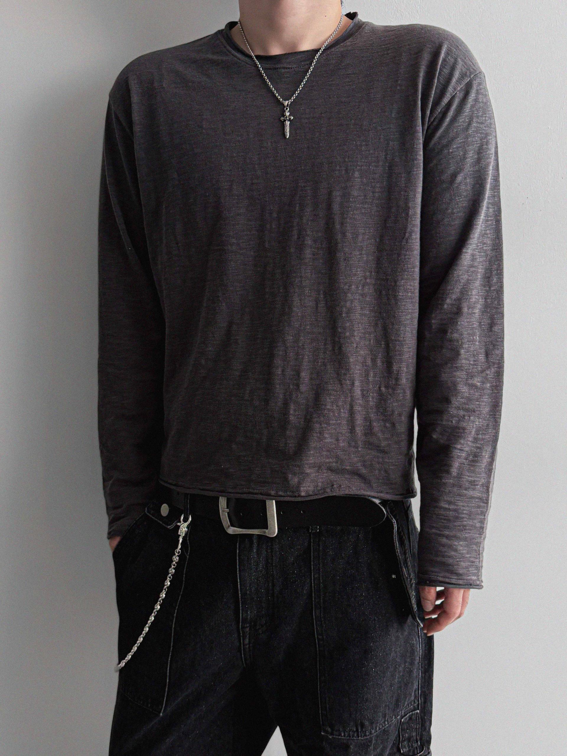 Slub cuting crop long sleeve t