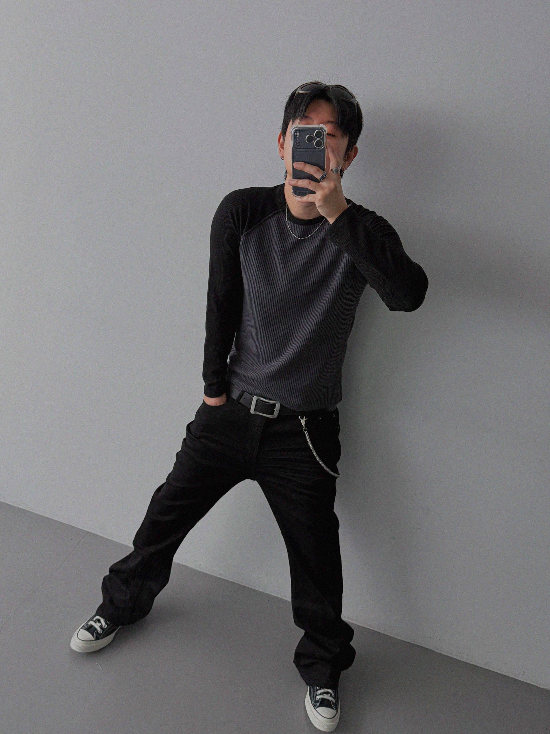 Tukhines waffle slim raglan t