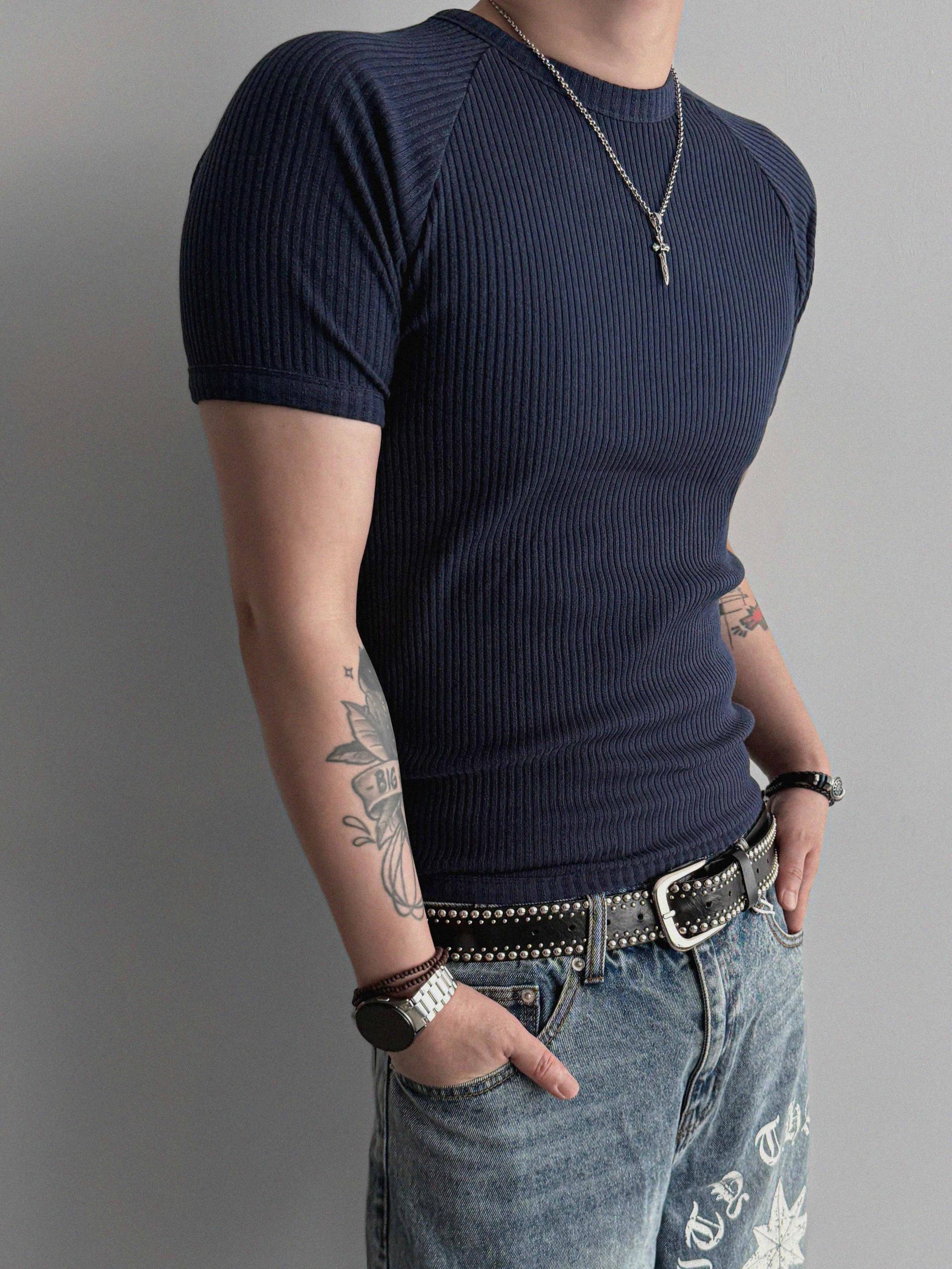 Ribbed raglan muscle half t