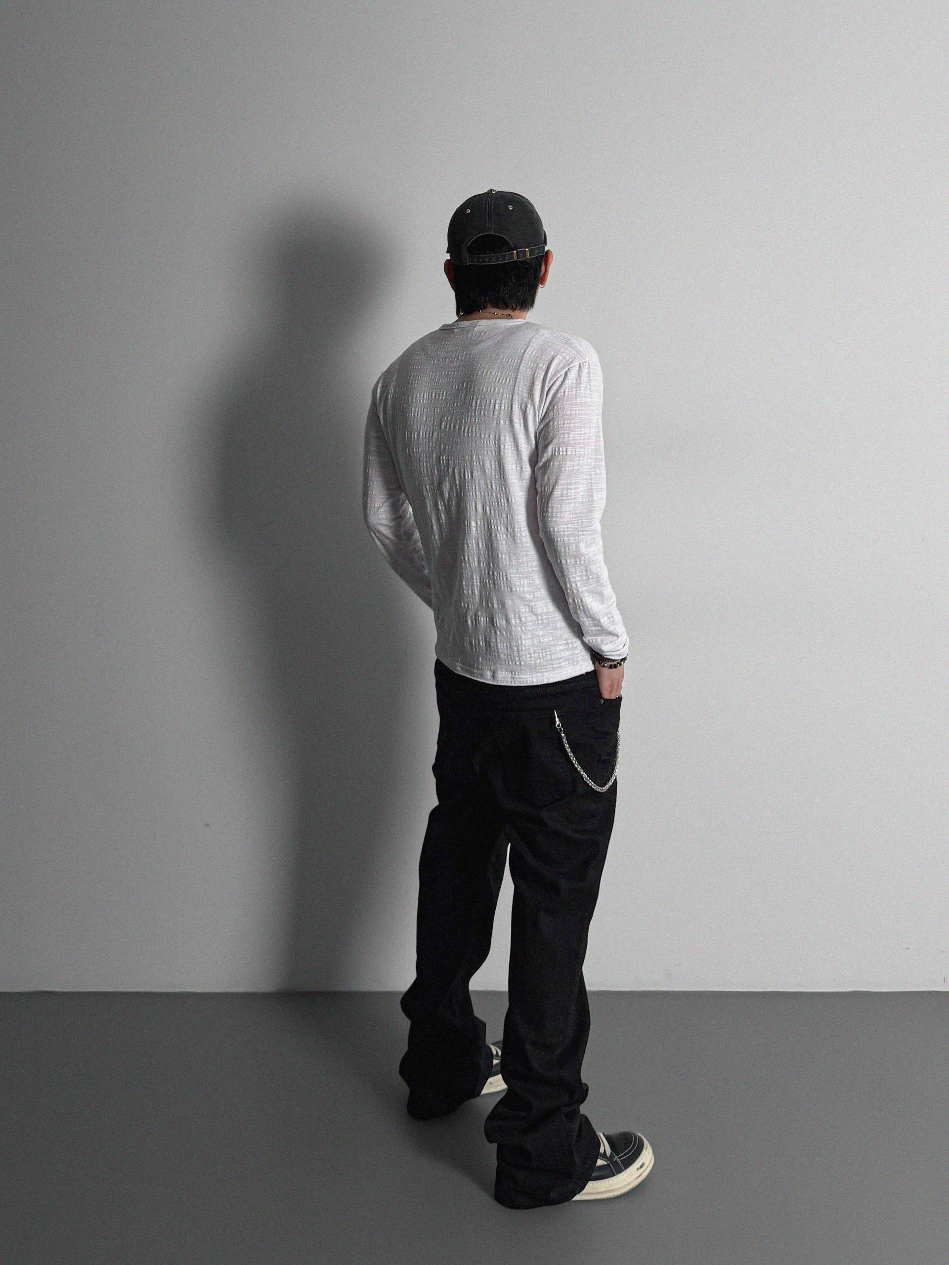 Button slub henley neck slim t