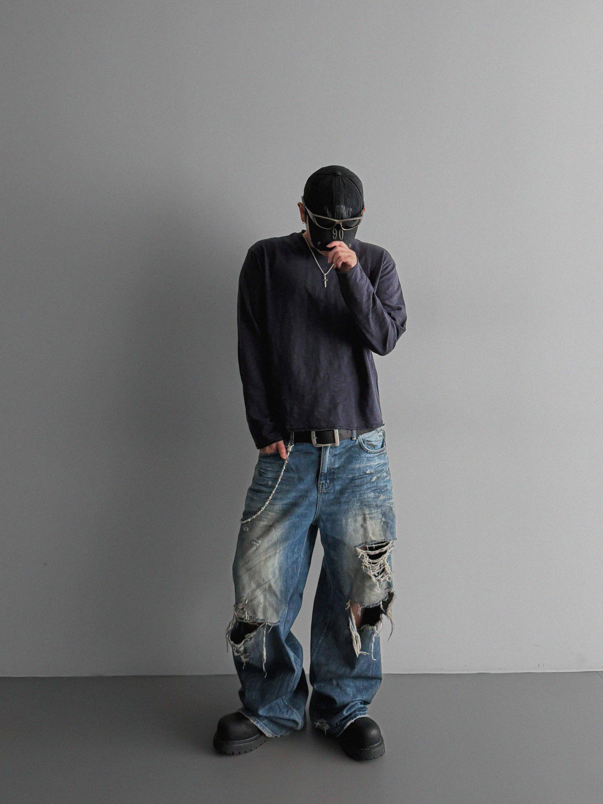 Slub cuting crop long sleeve t