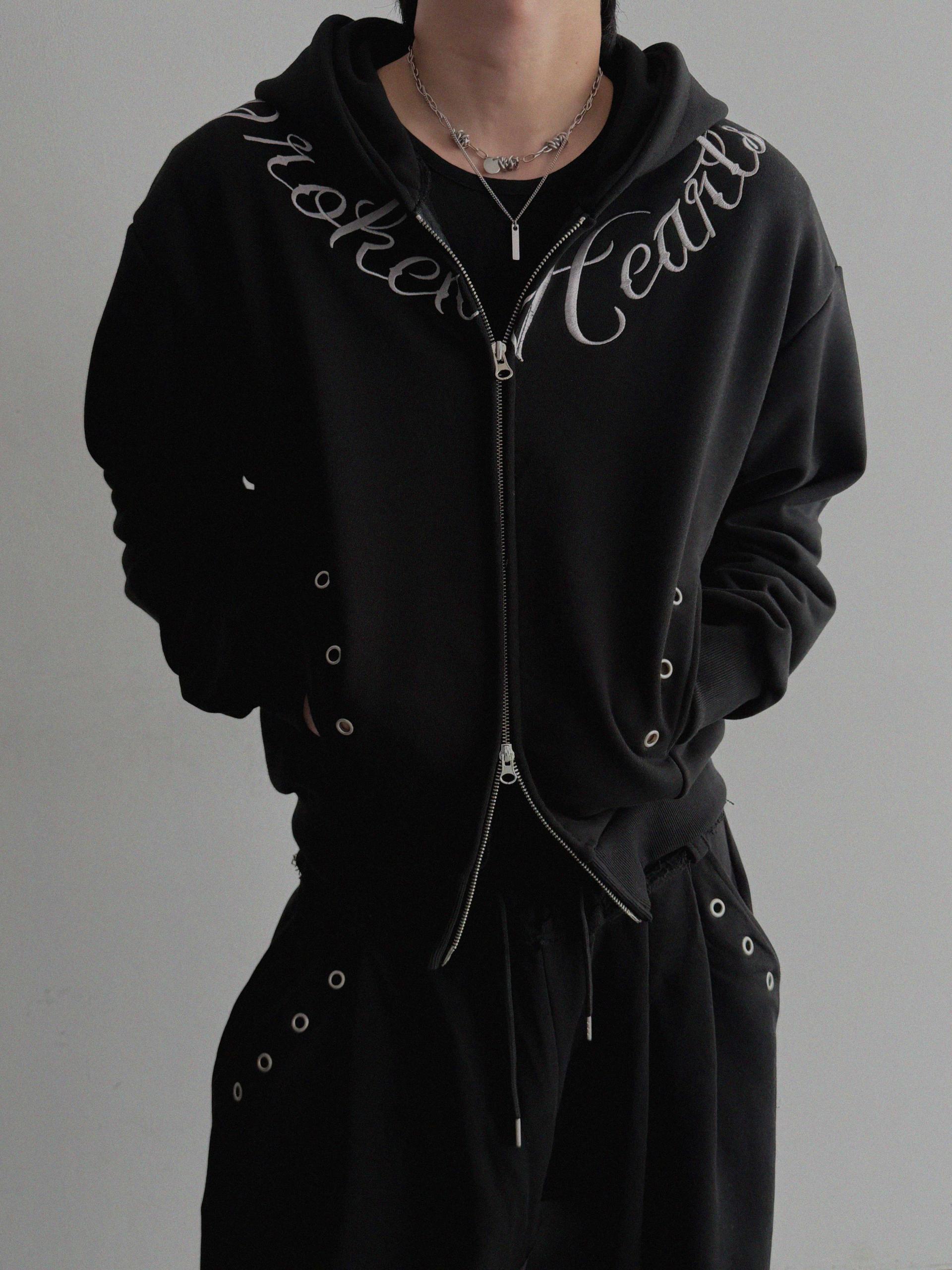 Broken eyelet crop hoodie zip-up