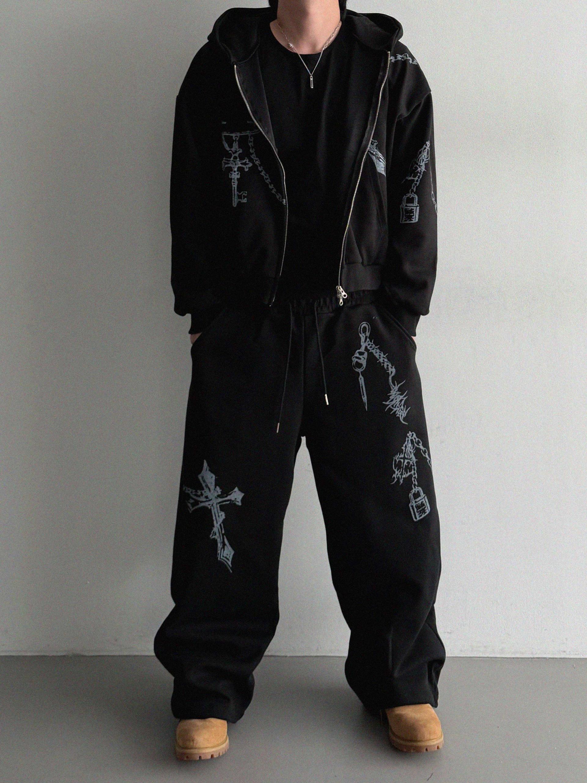Keyring printed wide sweat pants