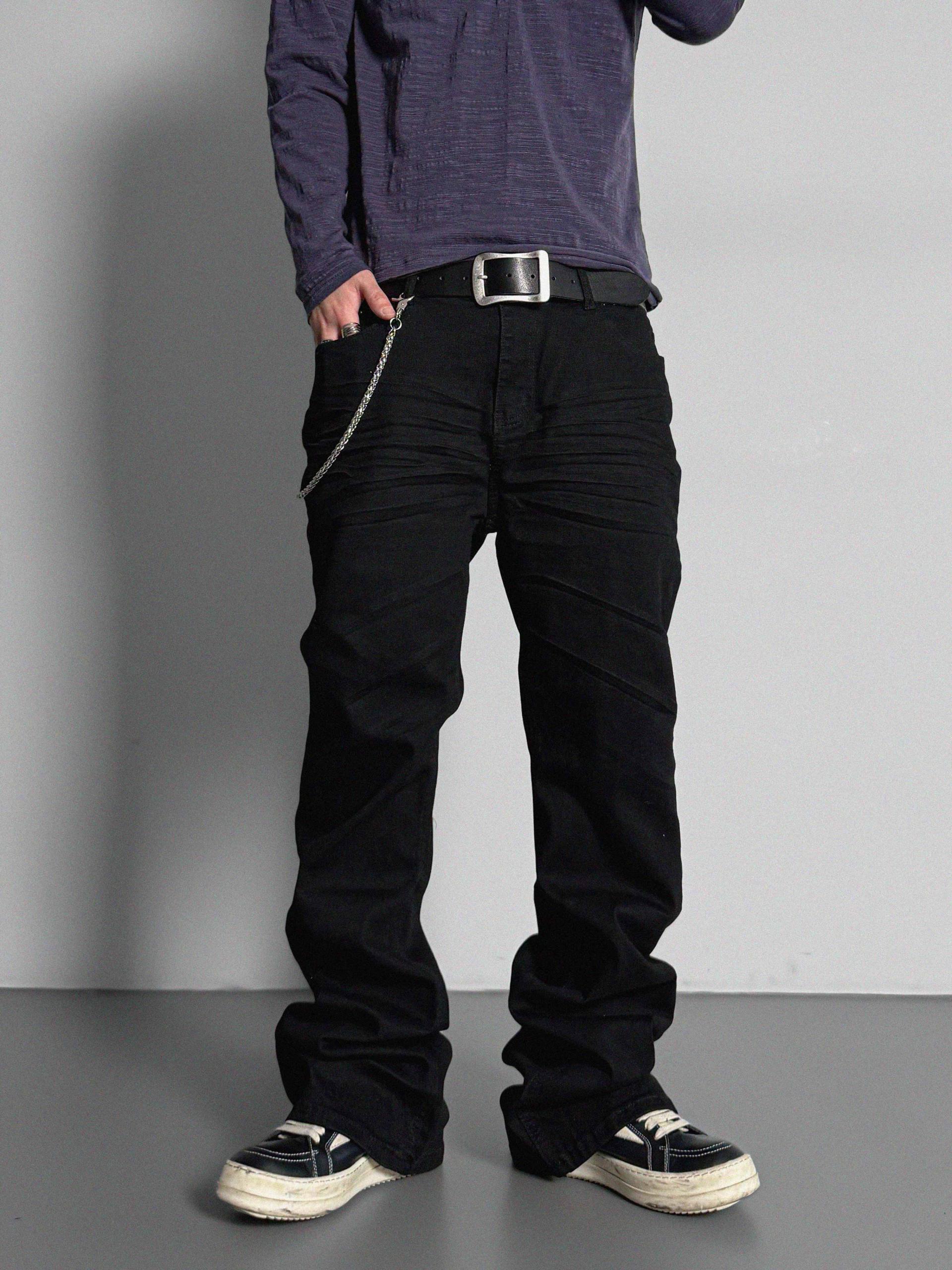 Dark embo sagging flare black jeans