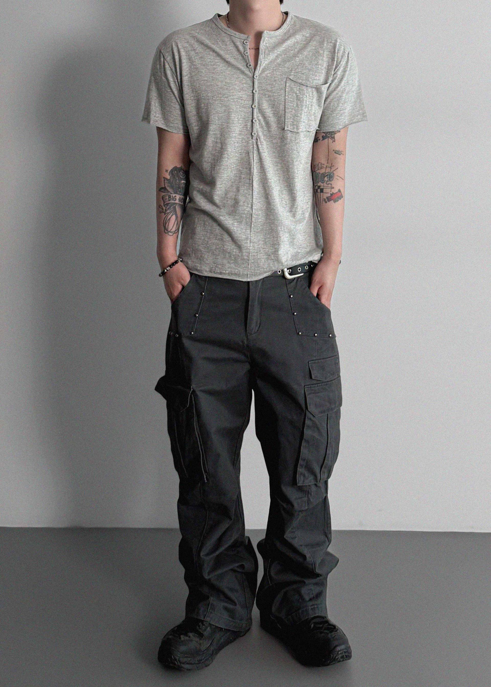 Dying stud cargo flared pants