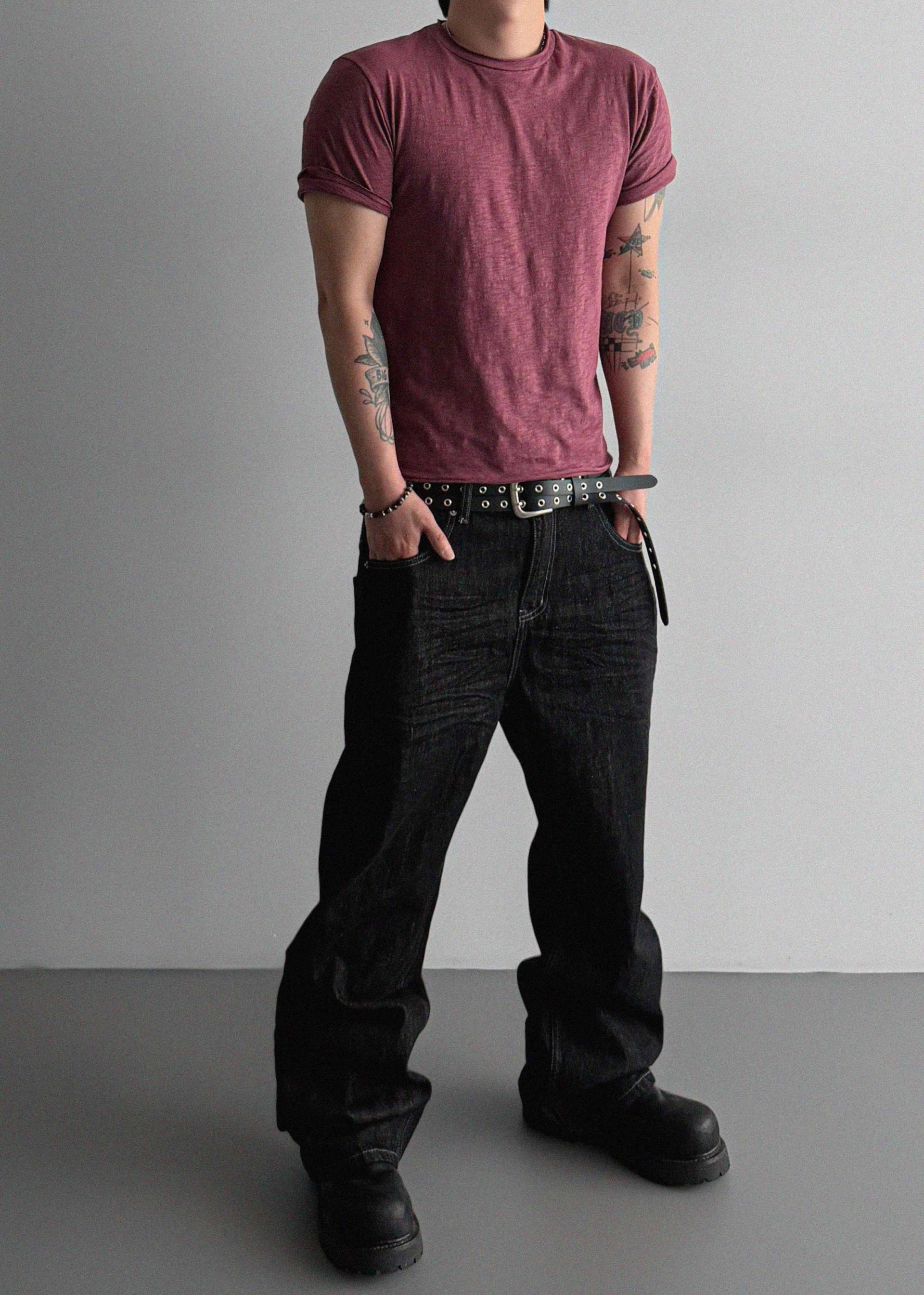 Embossed non-faded denim pants