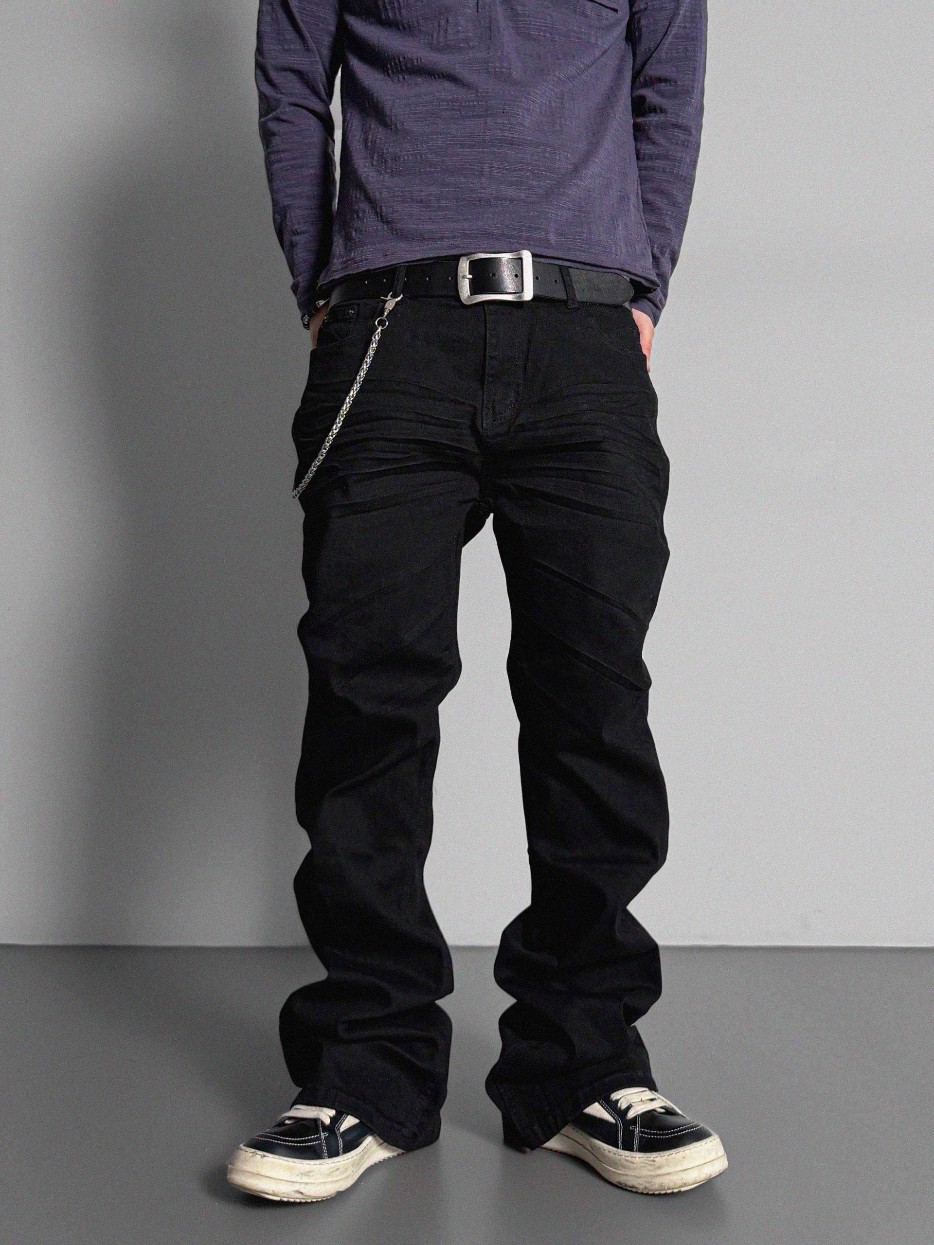 Dark embo sagging flare black jeans