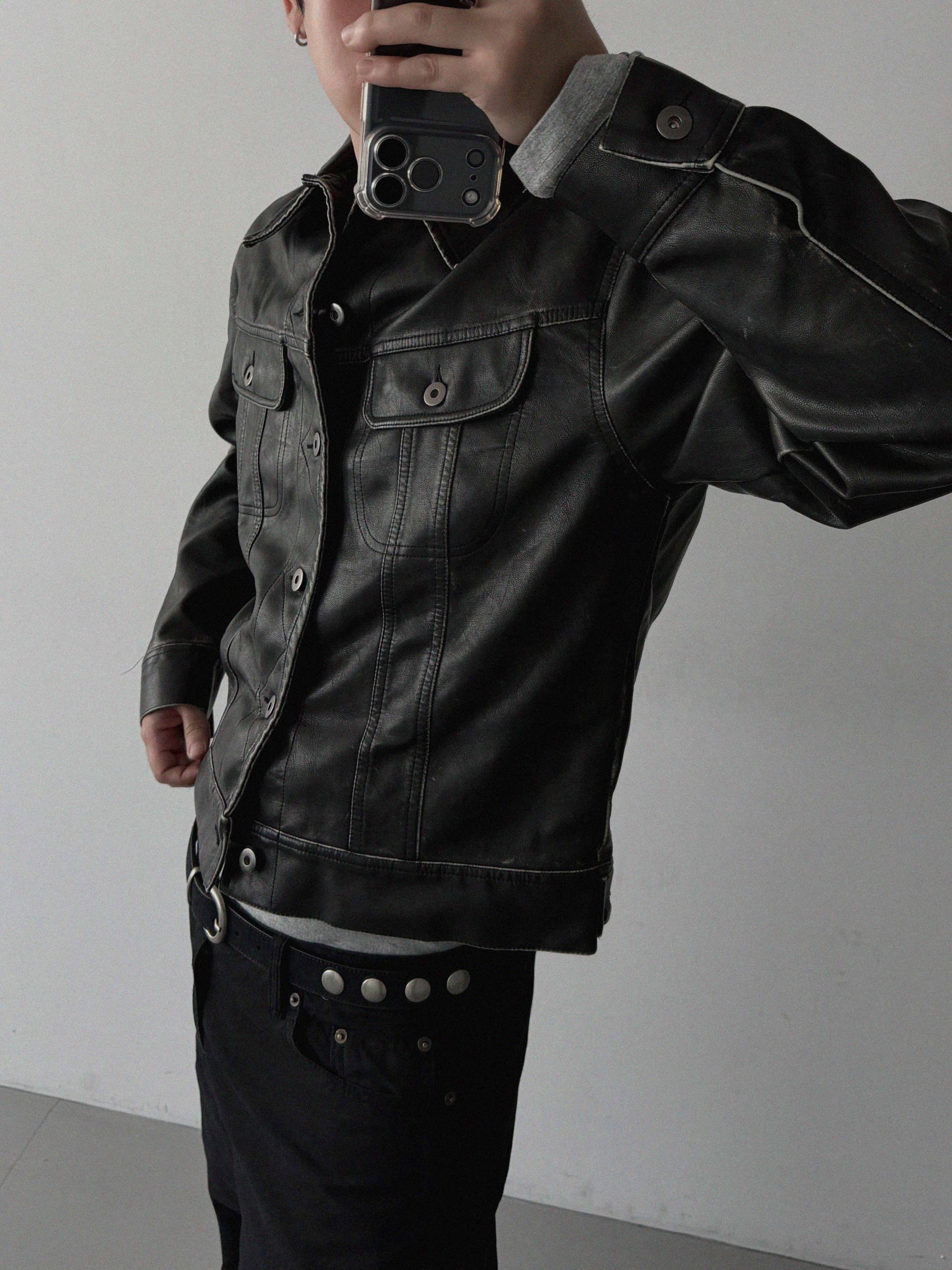Rex leather trucker crop jacket