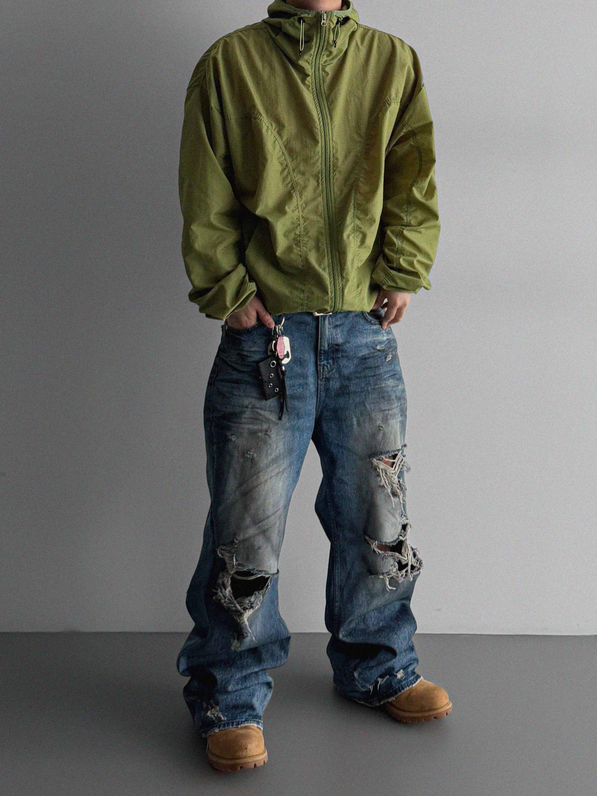 Core shirring waterproof hooded jacket