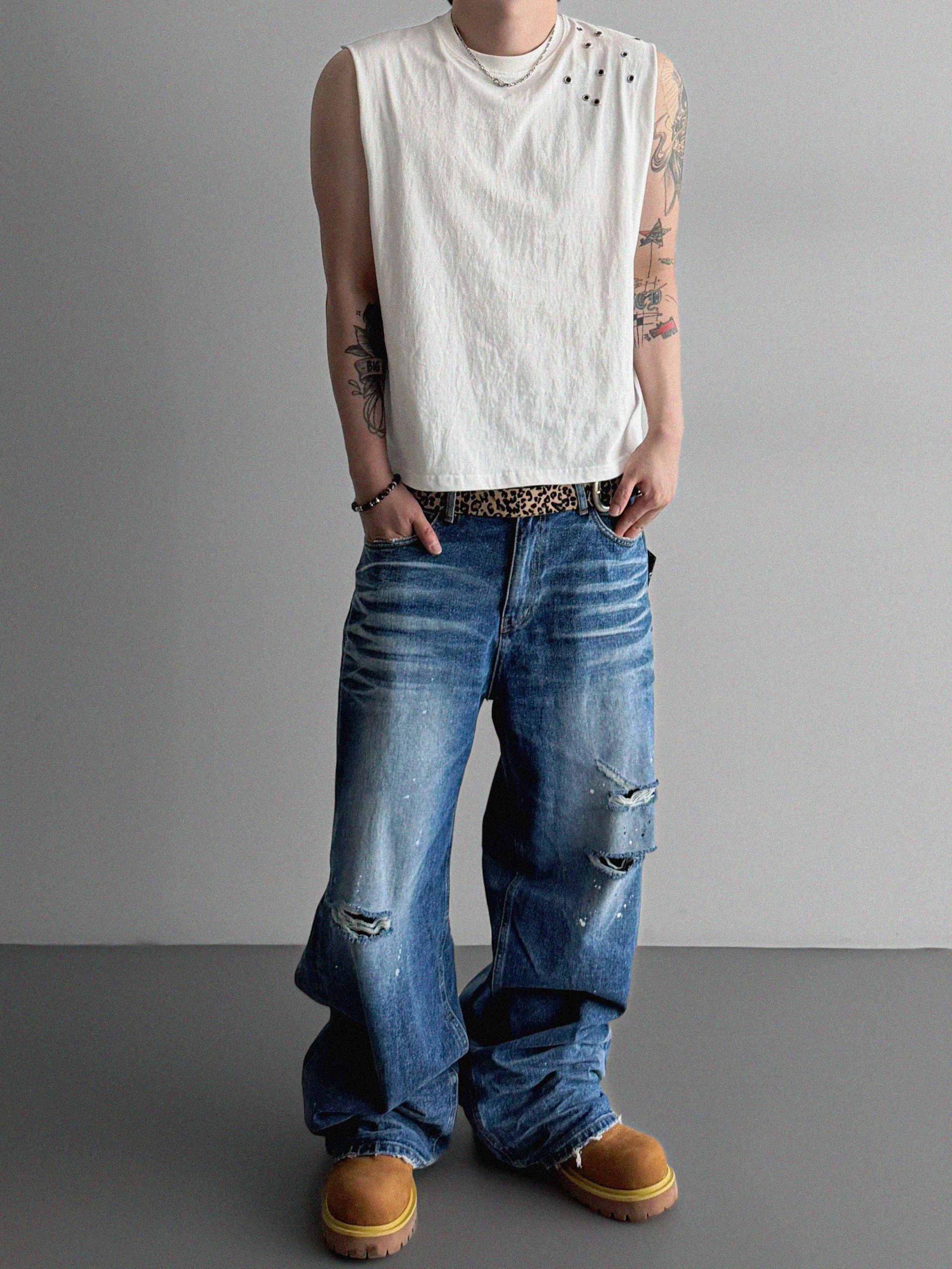 Eyelet shoulder crop sleeveless