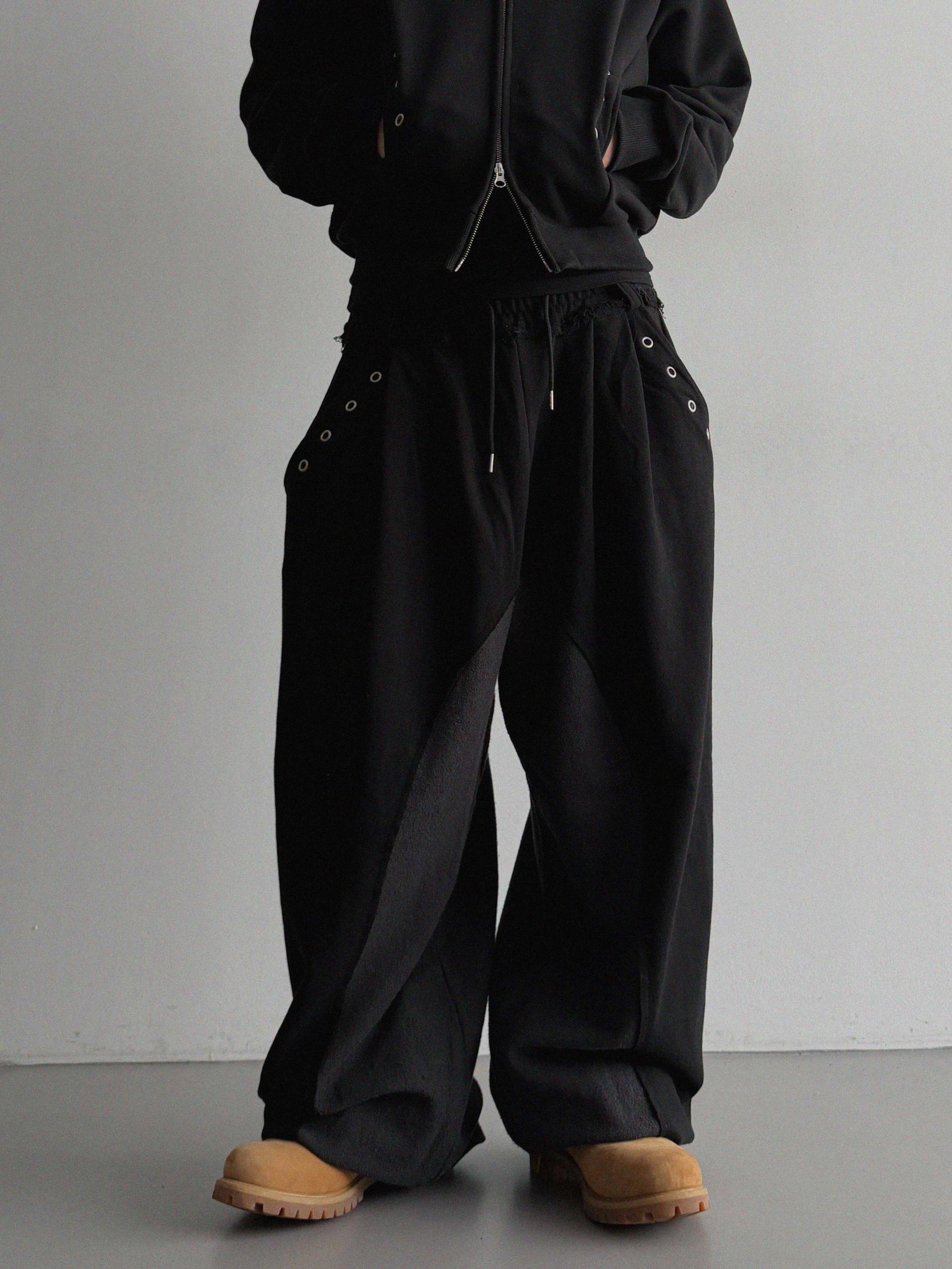 Color blocked eyelet wide sweat pants
