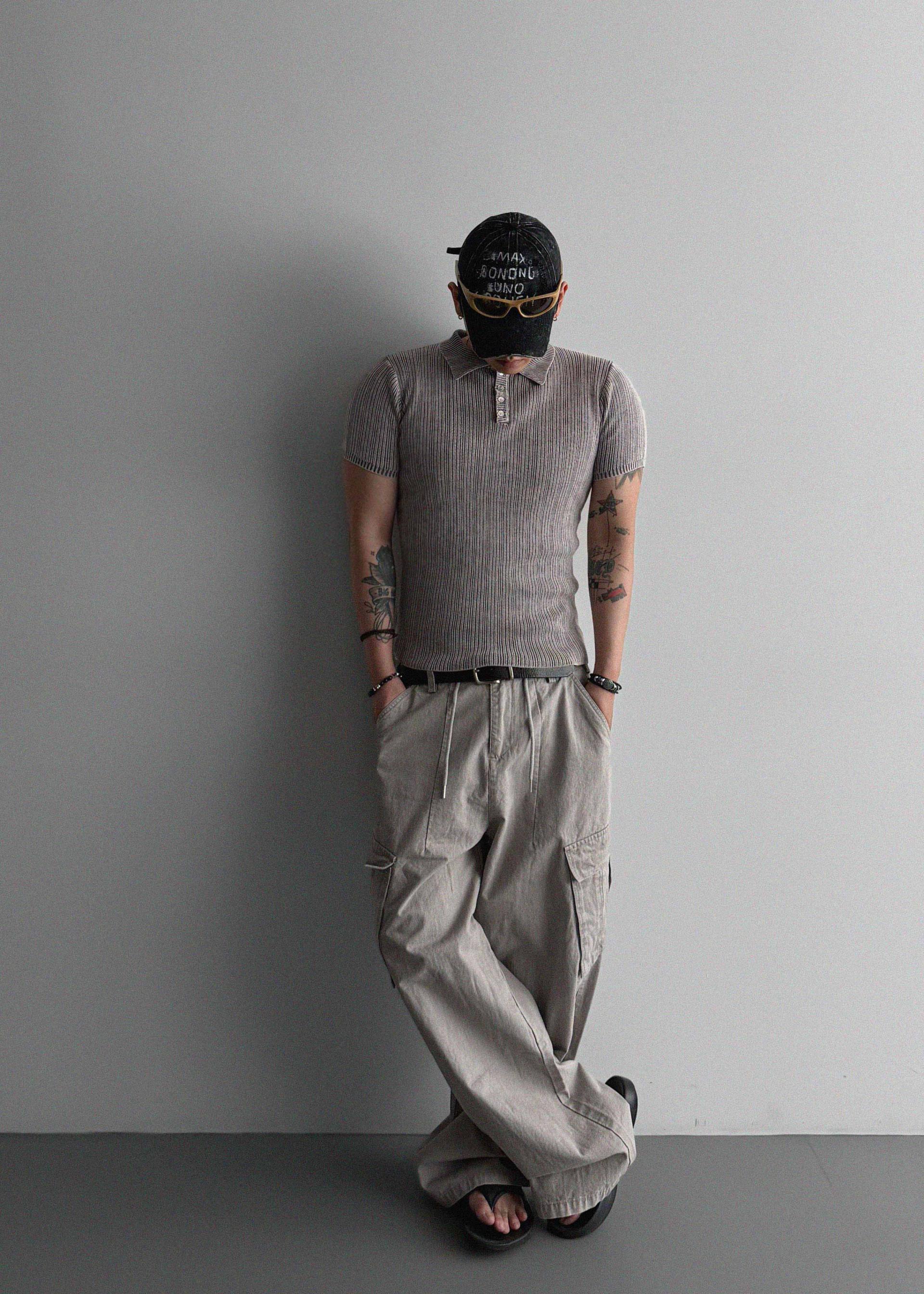 Dyed ripstop cargo curved pants