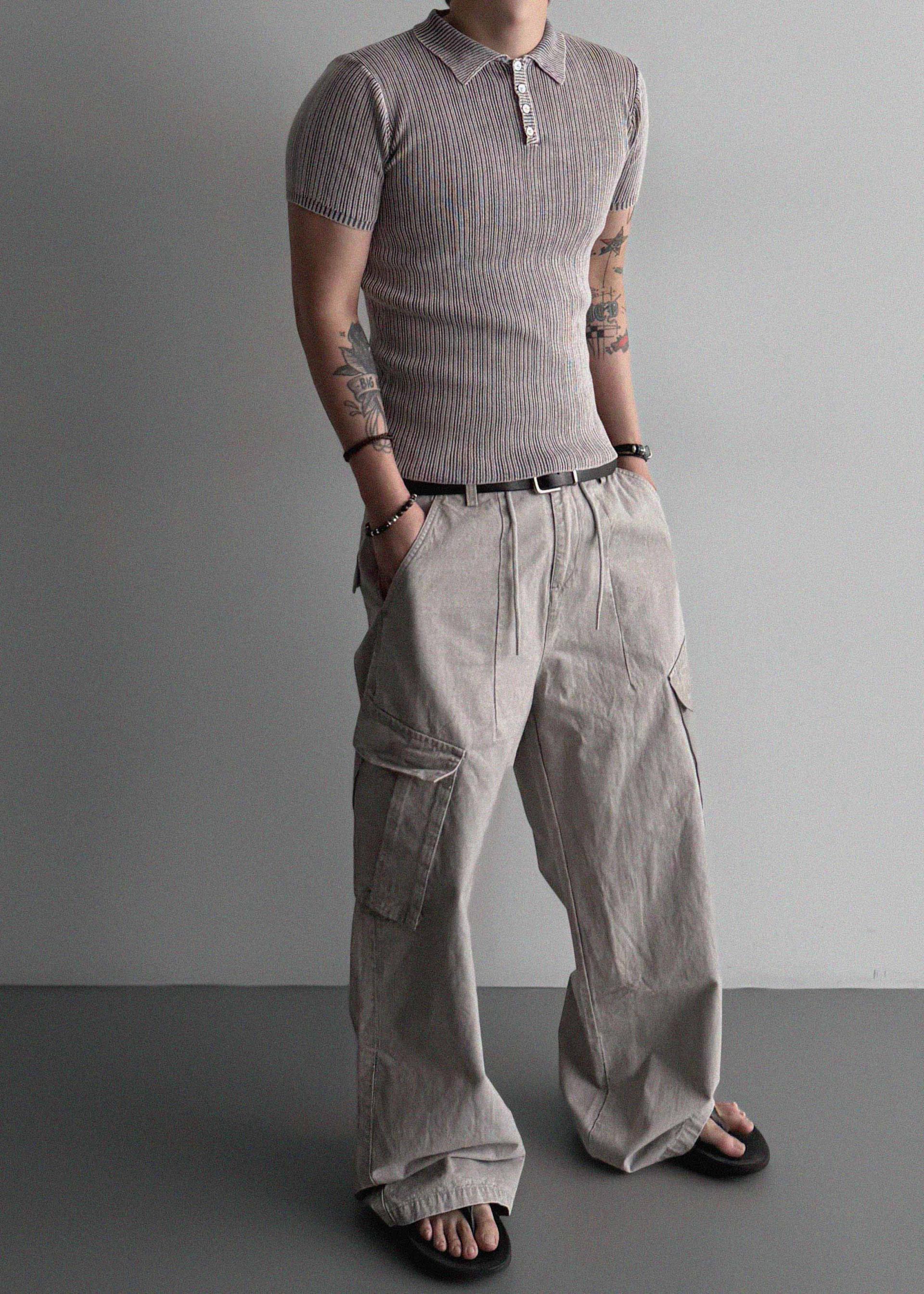 Dyed ripstop cargo curved pants