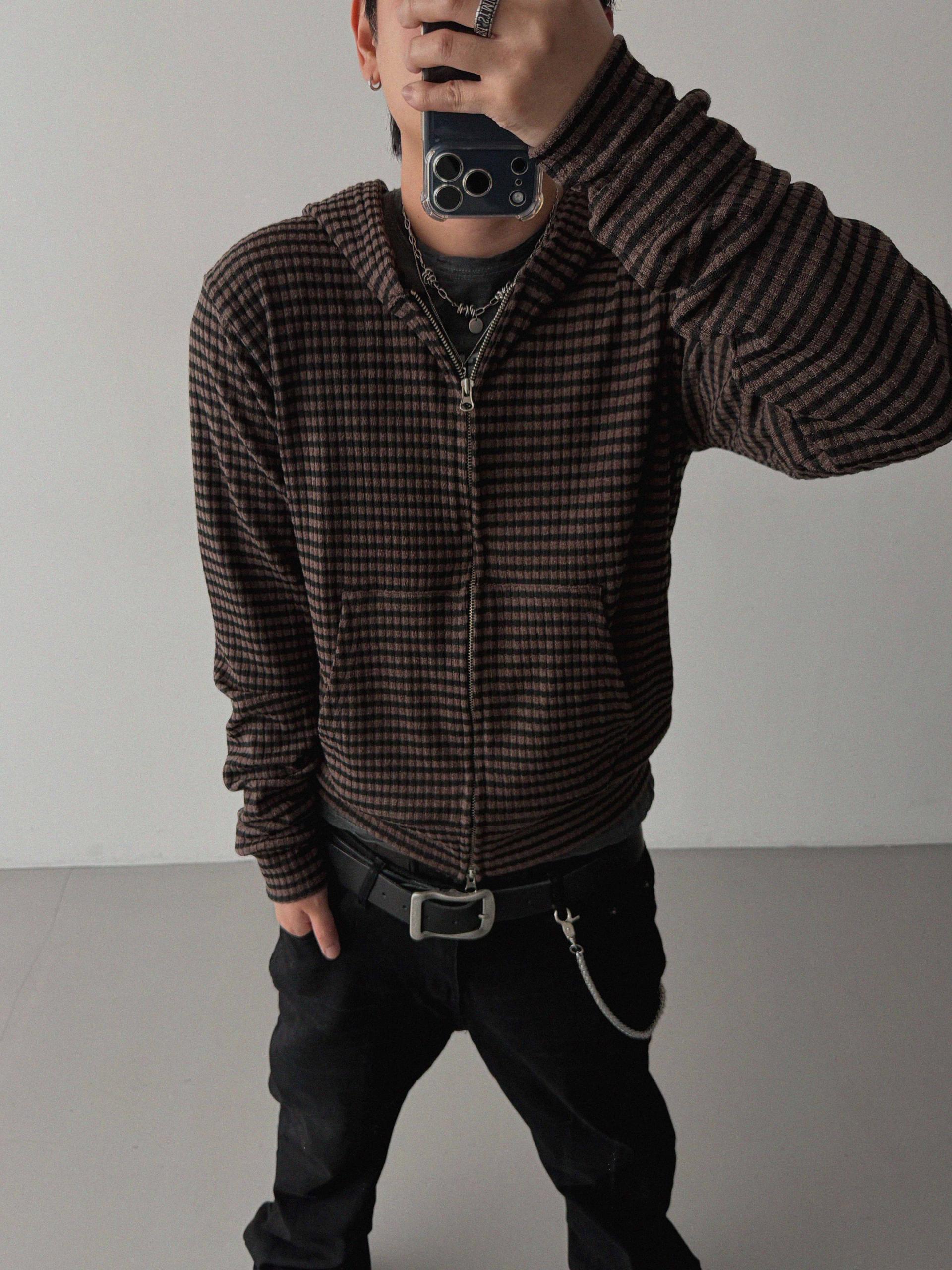 Jenny stripe crop hood zip-up