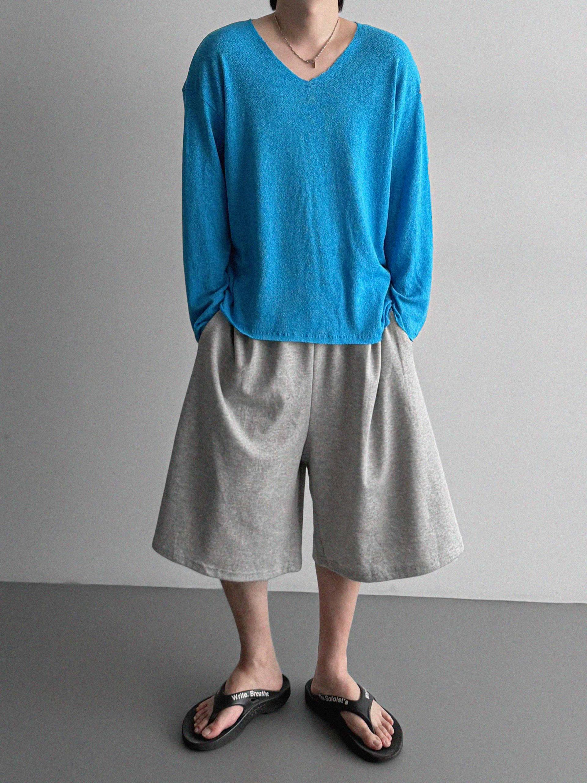 Linen v neck cut out knit