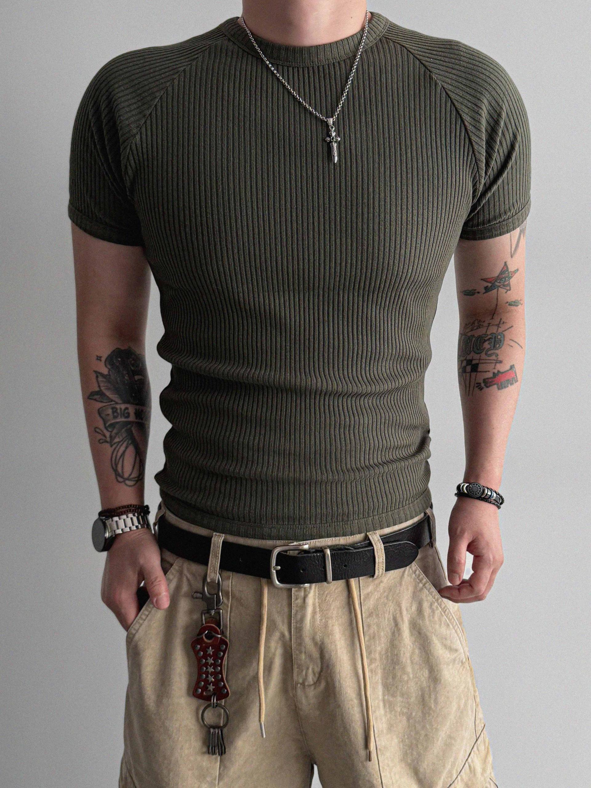 Ribbed raglan muscle half t