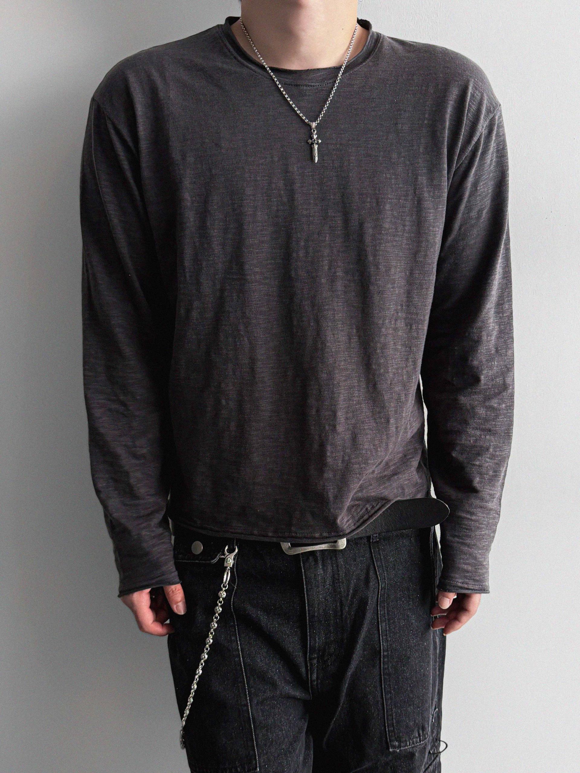 Slub cuting crop long sleeve t