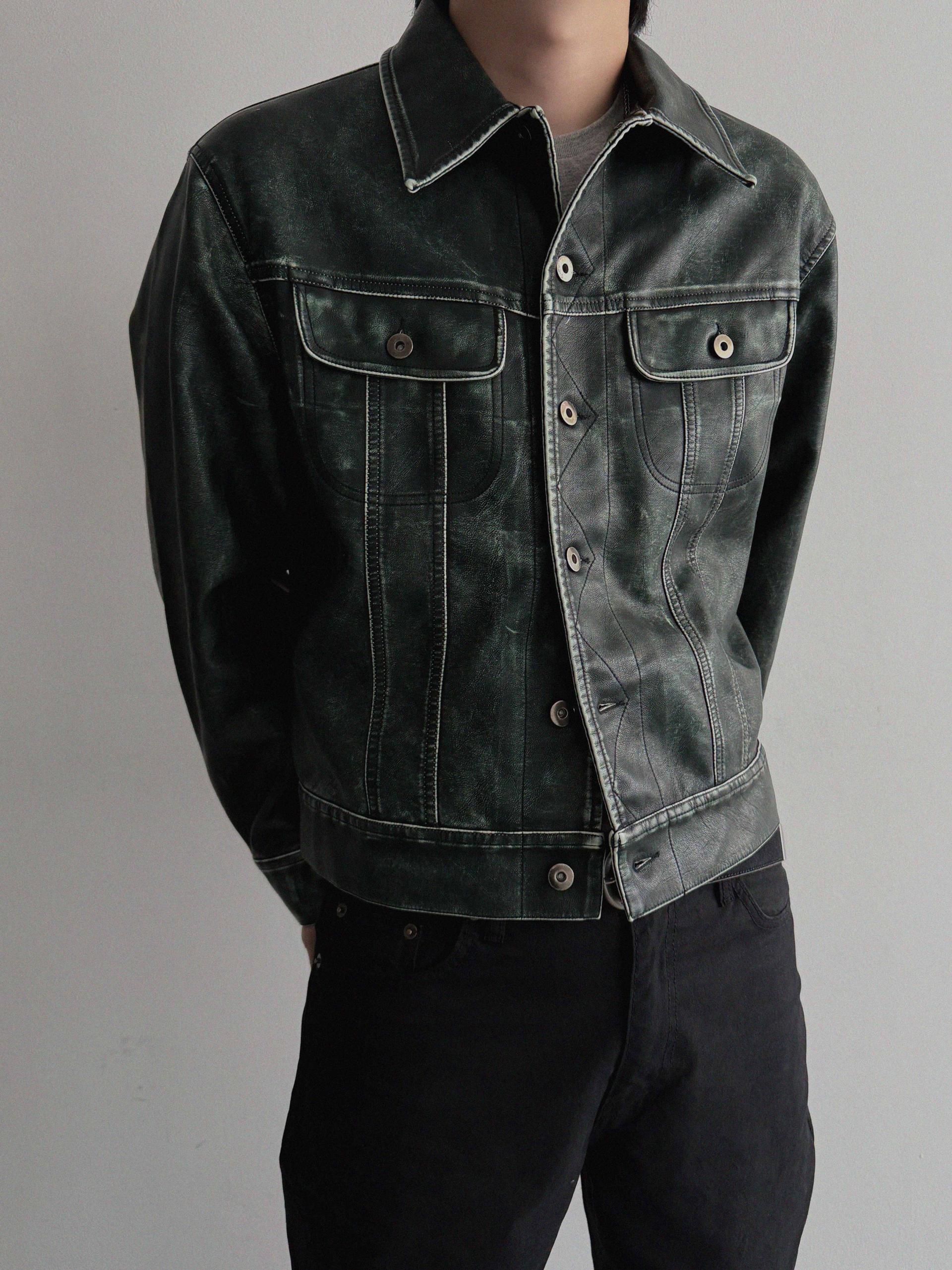 Rex leather trucker crop jacket