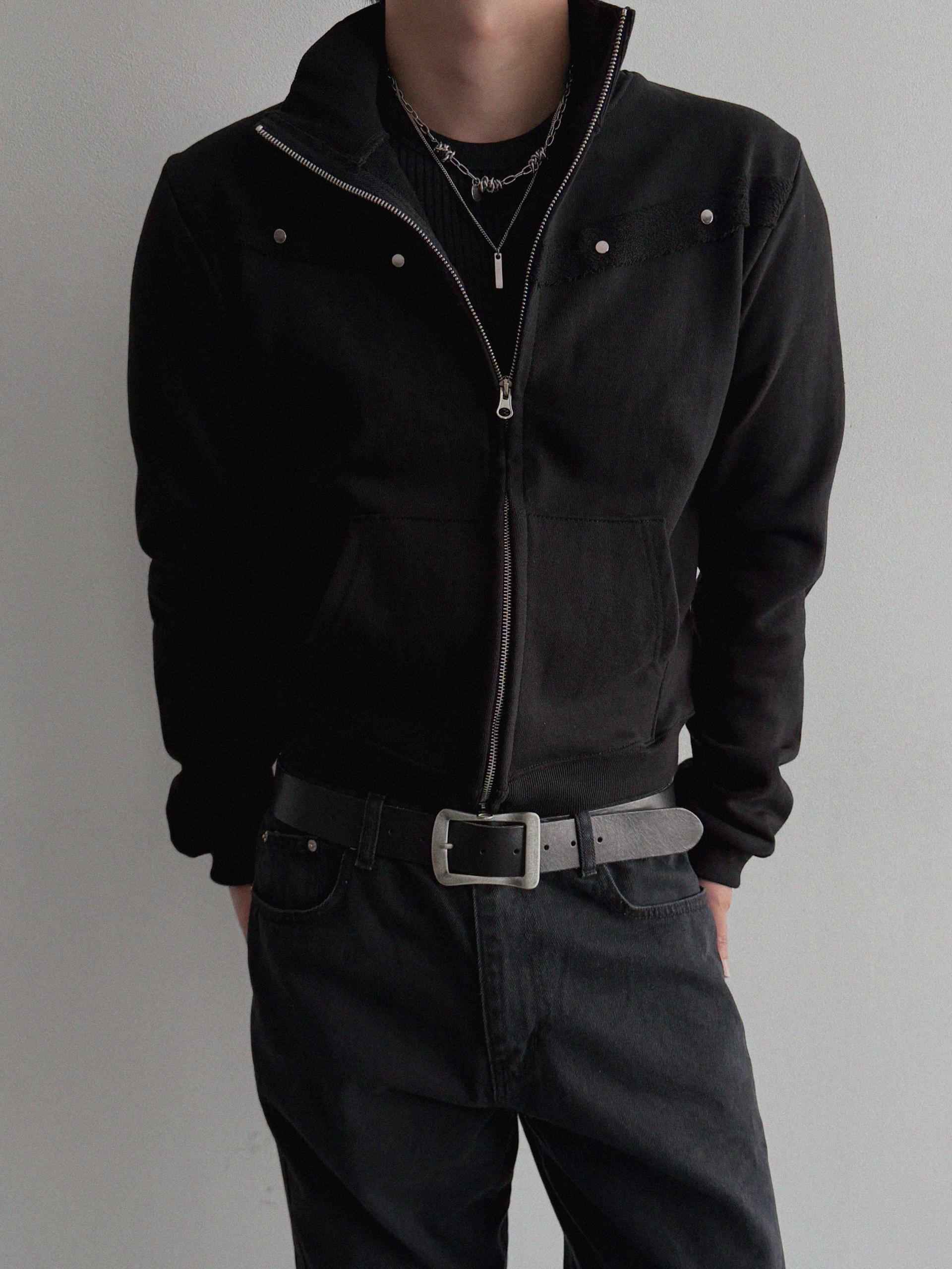 Fringe rivet slim high neck zip-up