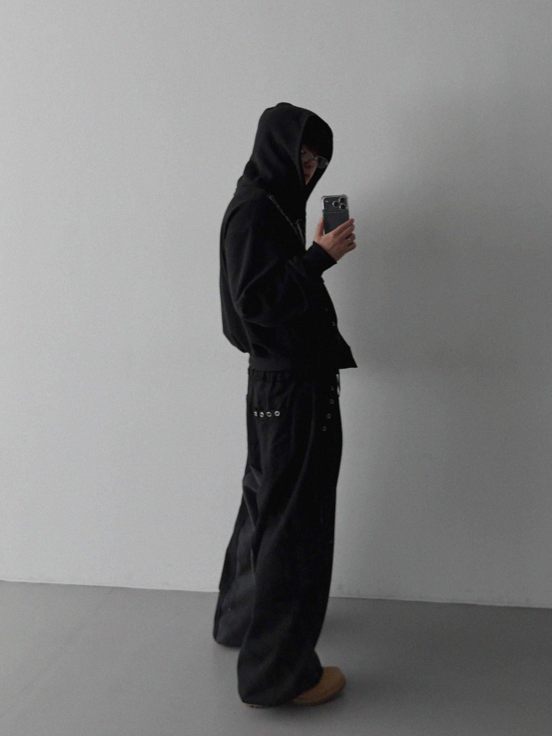 Broken eyelet crop hoodie zip-up