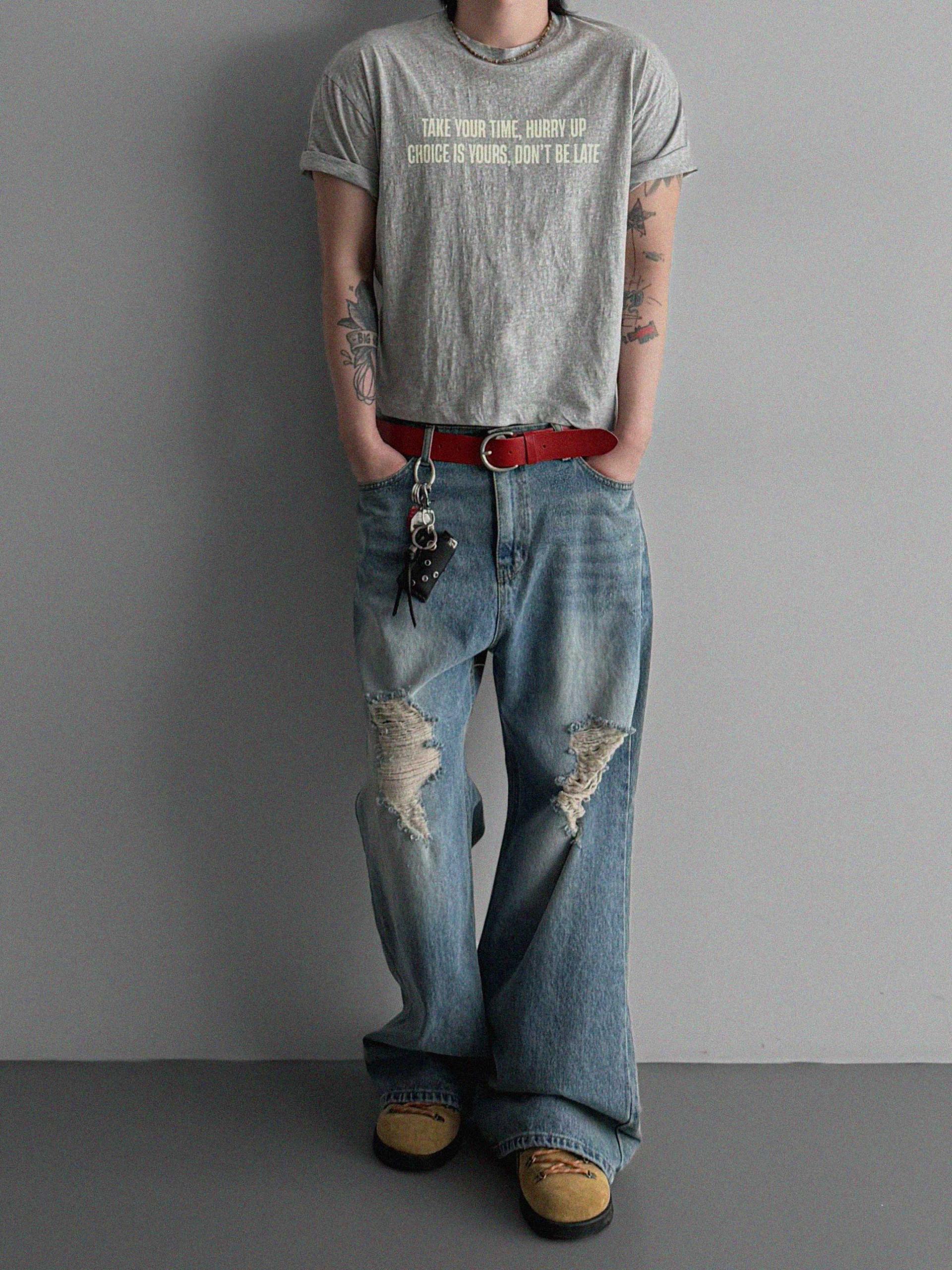 Destroyed flare denim pants