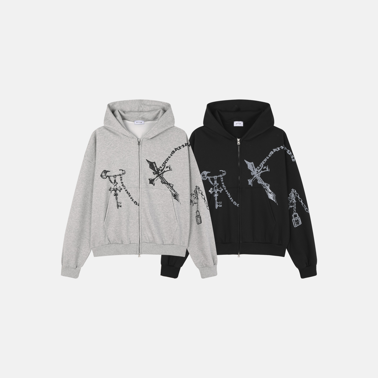 Keyring printed crop hood zip-up