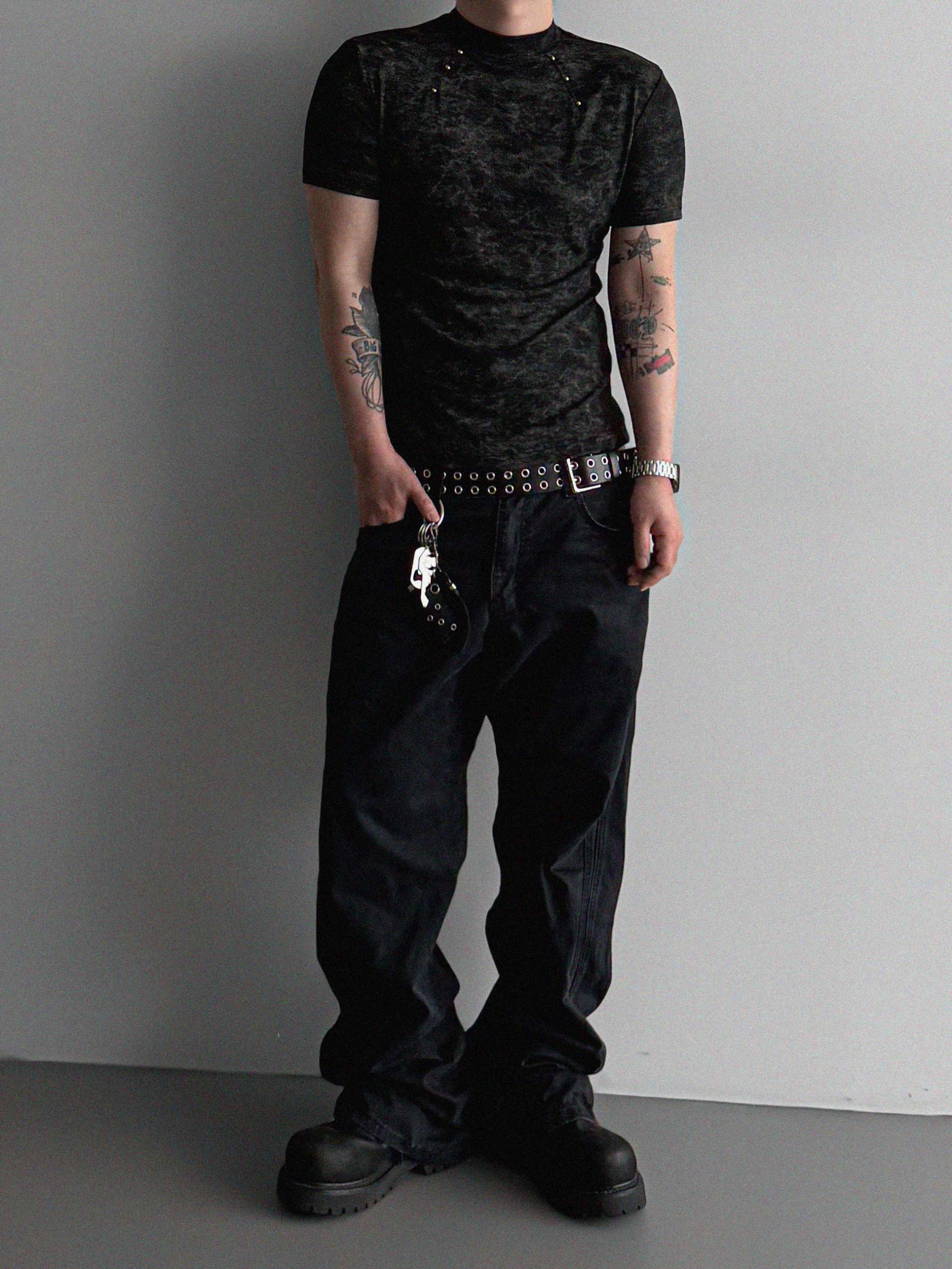 Vintage rivet mock neck muscle half t