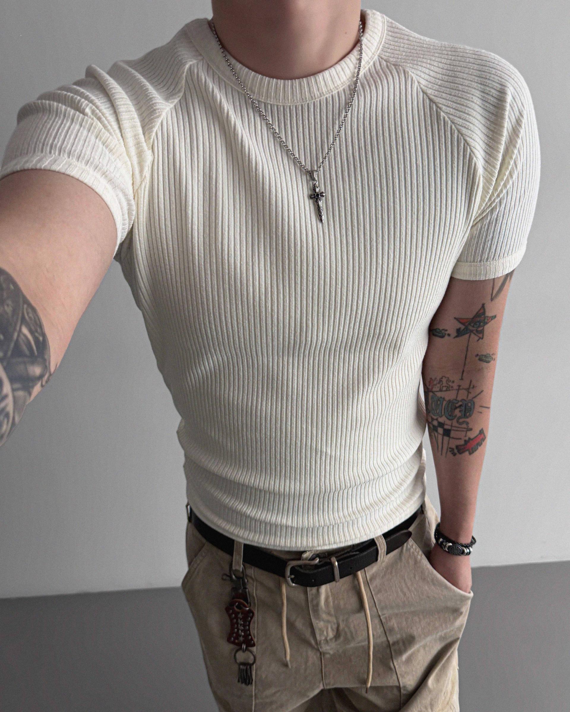 Ribbed raglan muscle half t