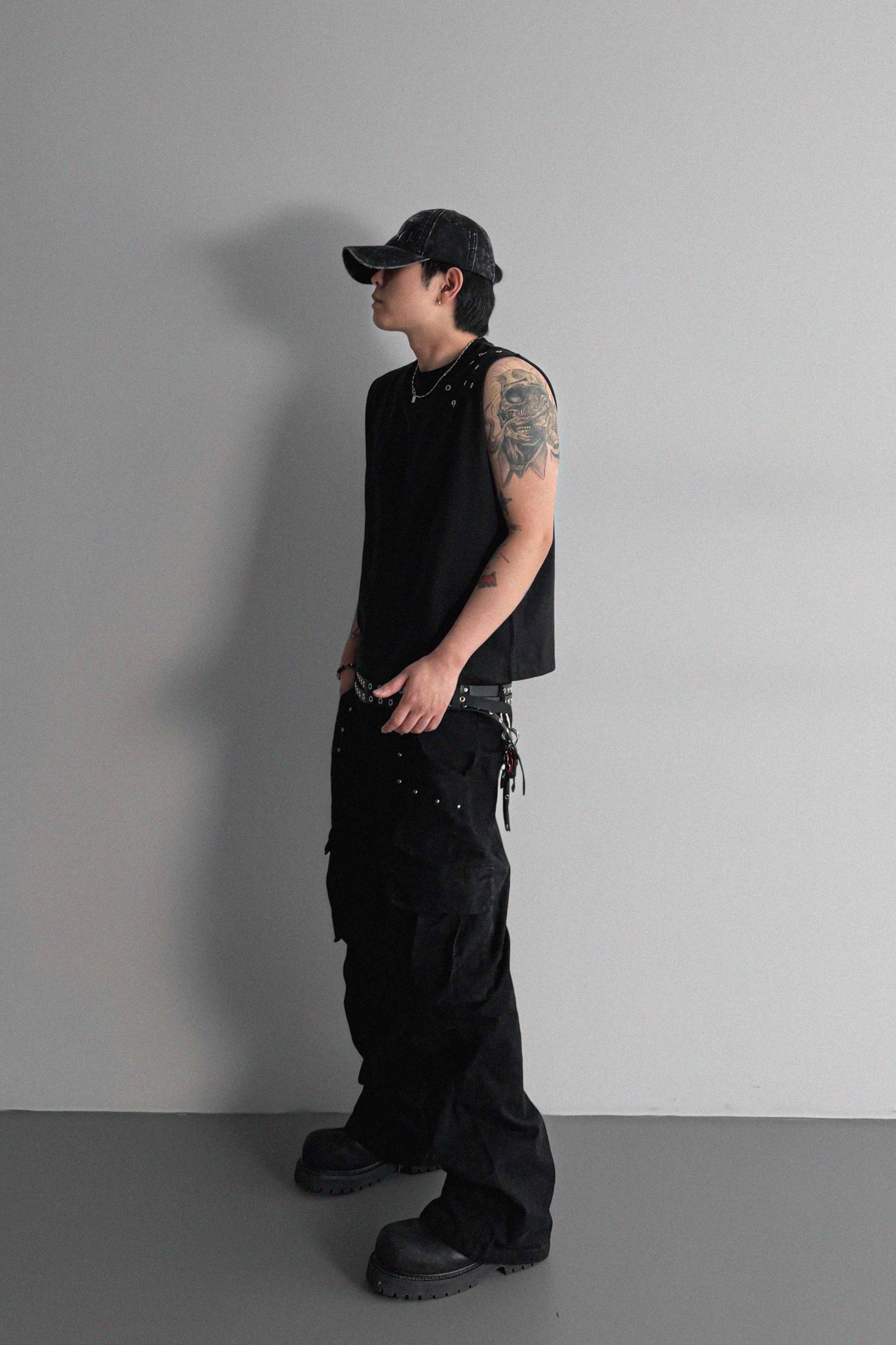 Dying stud cargo flared pants