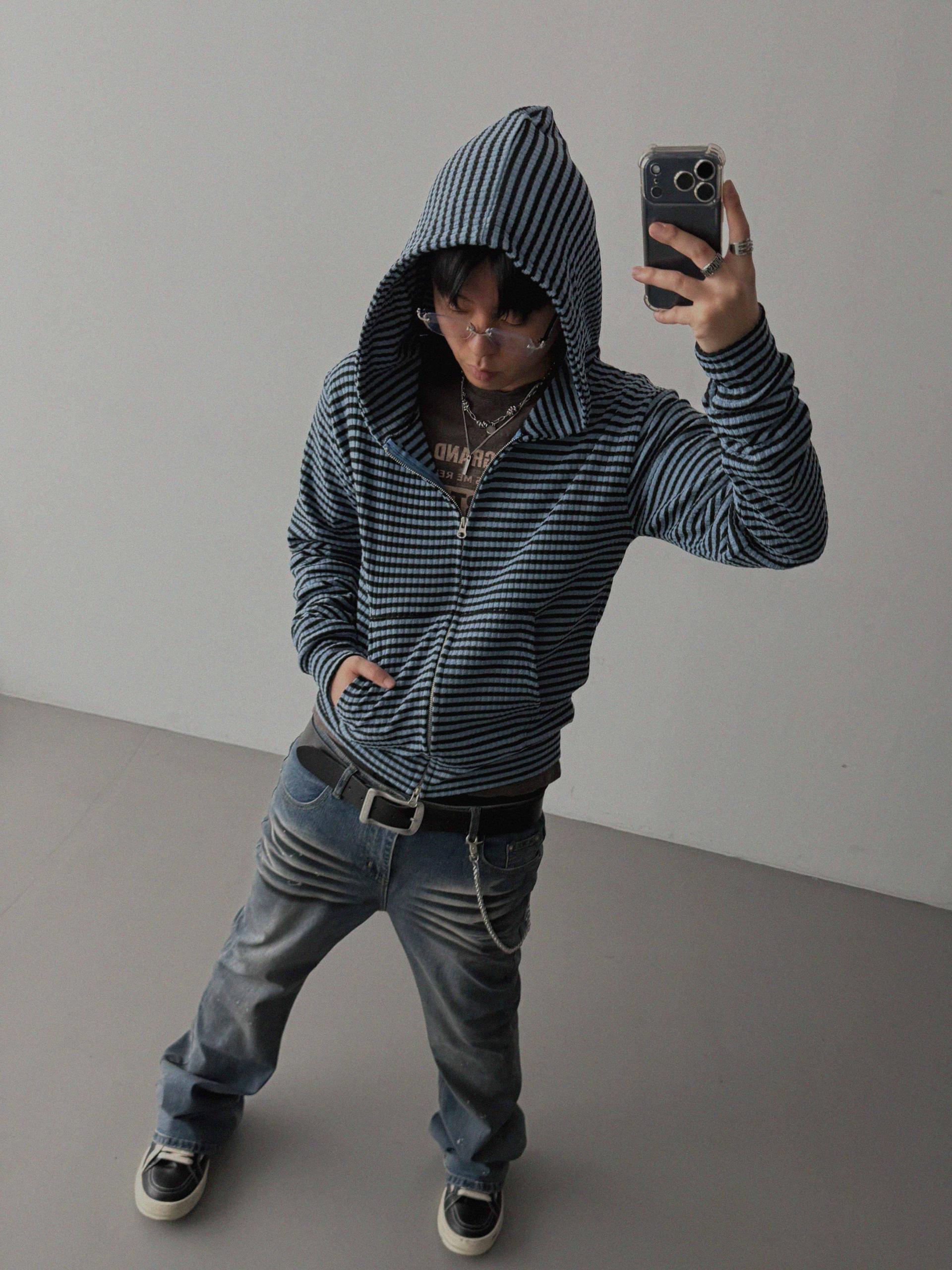 Jenny stripe crop hood zip-up