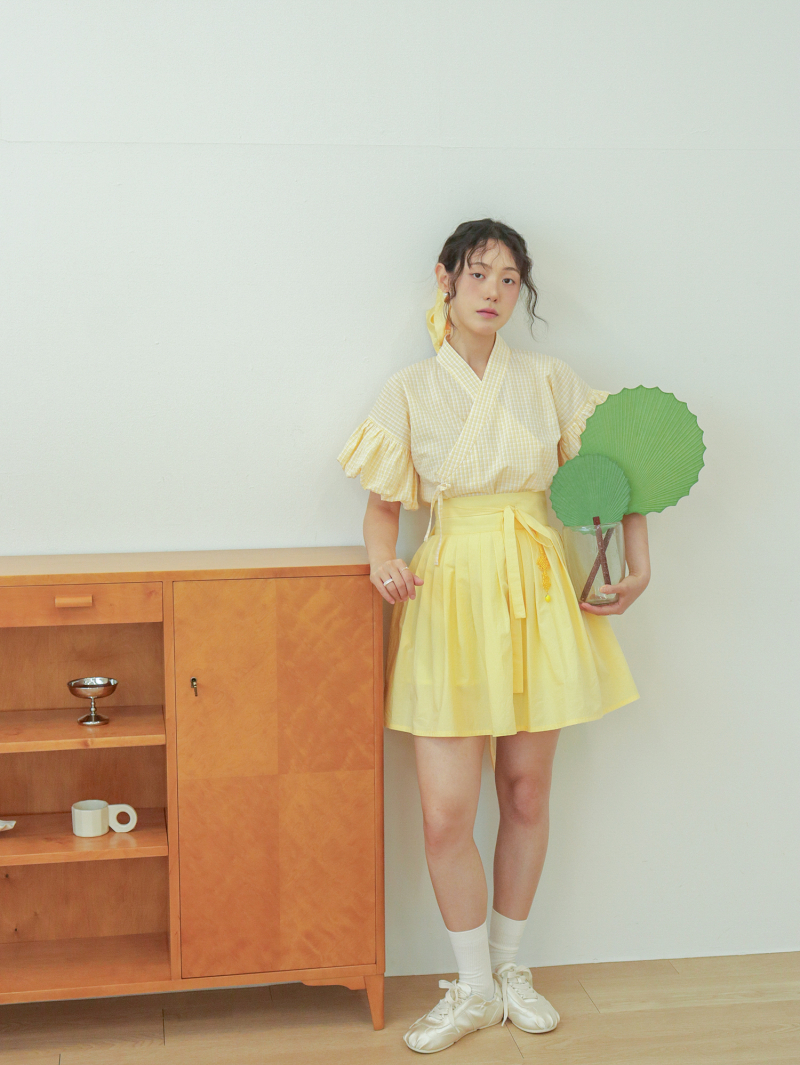 푸릇 크림 허리치마 (짧은 기장)