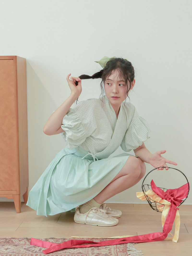 푸릇 크림 허리치마 (짧은 기장)