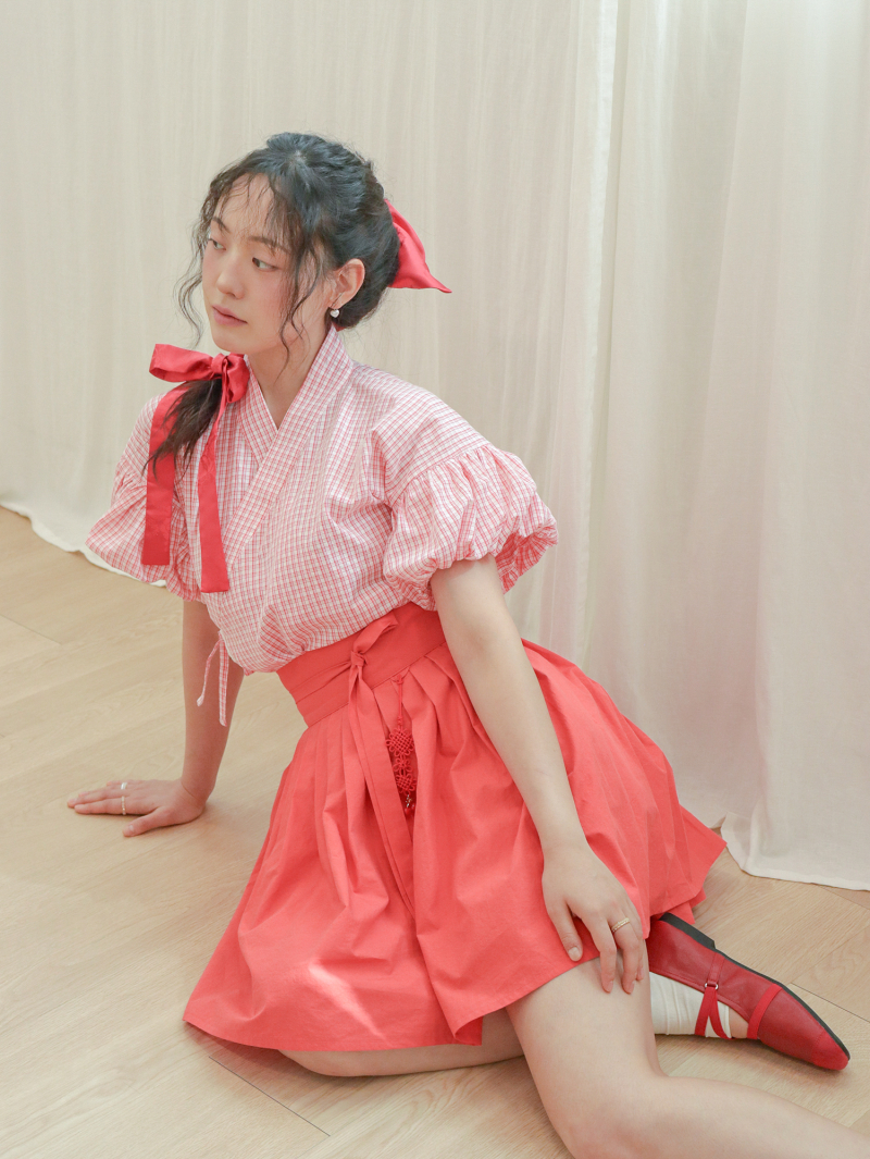 푸릇 크림 허리치마 (짧은 기장)