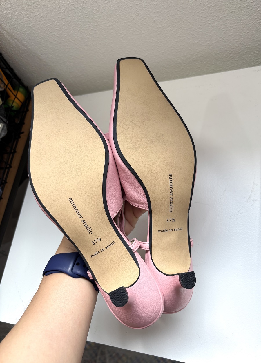Two ribbon square toe slingback < S23006 > 투 리본 스퀘어 토 슬링백 4컬러 5cm - 핑크 245