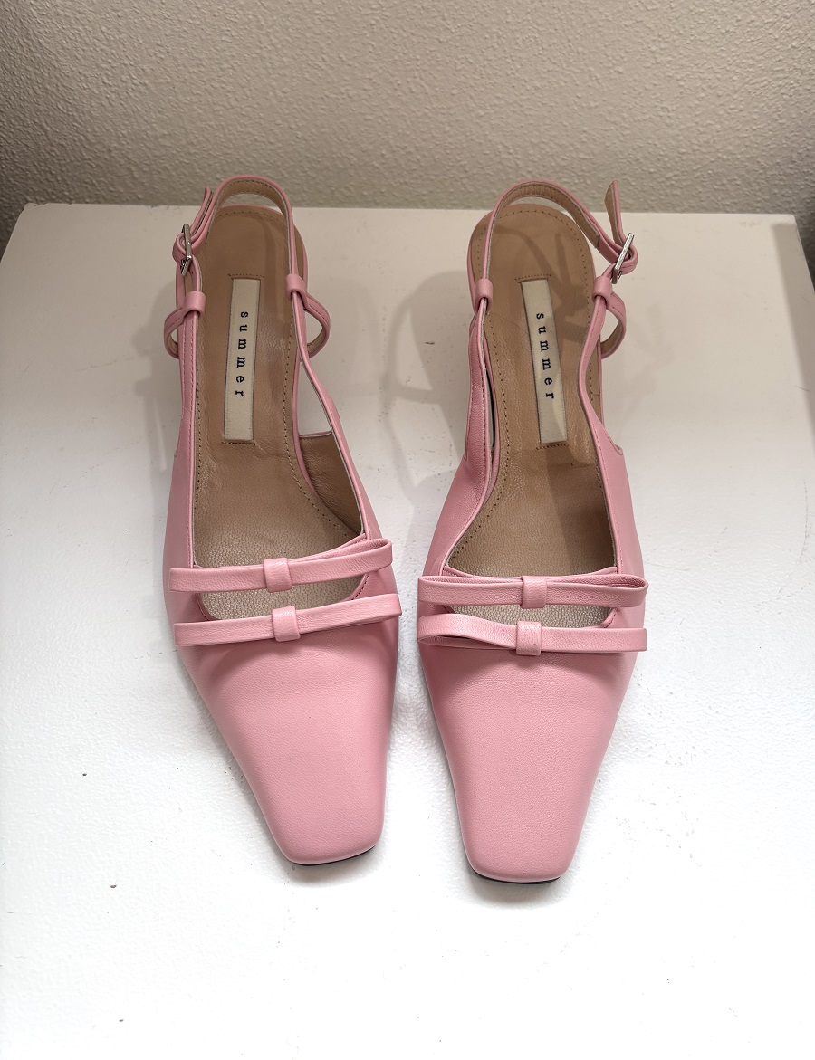 Two ribbon square toe slingback < S23006 > 투 리본 스퀘어 토 슬링백 4컬러 5cm - 핑크 245