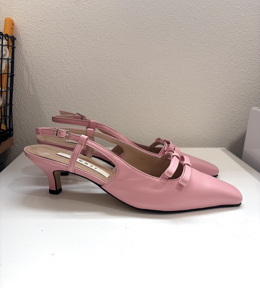 Two ribbon square toe slingback < S23006 > 투 리본 스퀘어 토 슬링백 4컬러 5cm - 핑크 245
