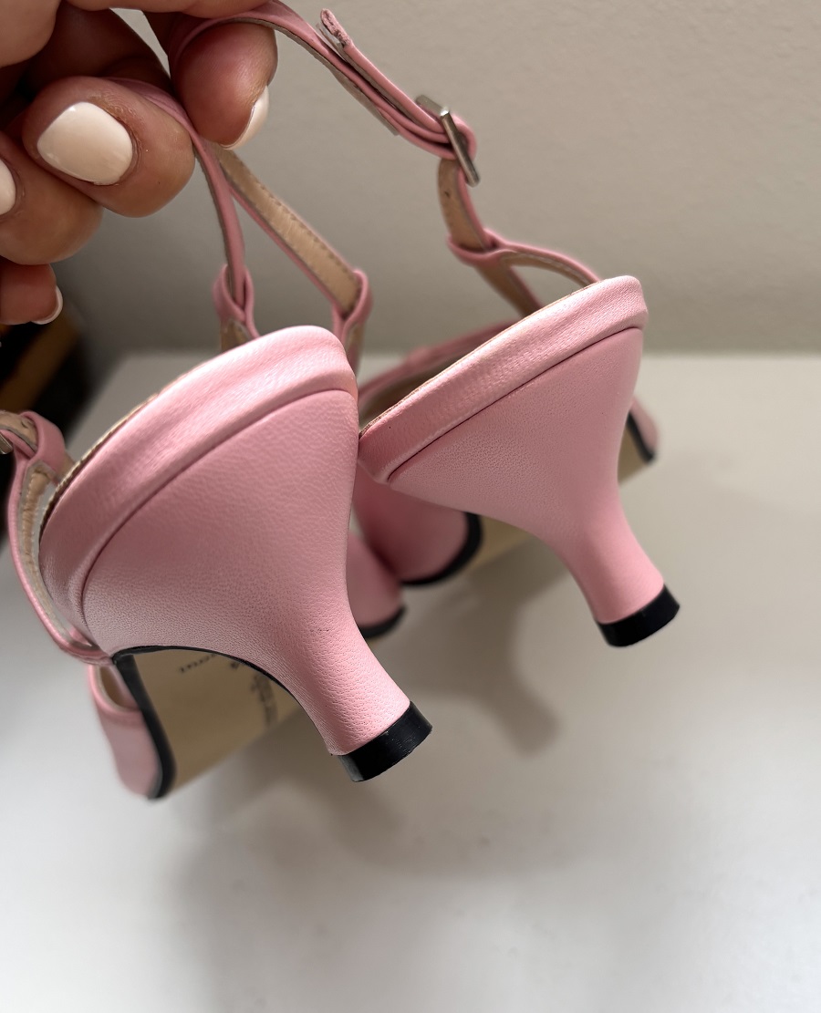 Two ribbon square toe slingback < S23006 > 투 리본 스퀘어 토 슬링백 4컬러 5cm - 핑크 245