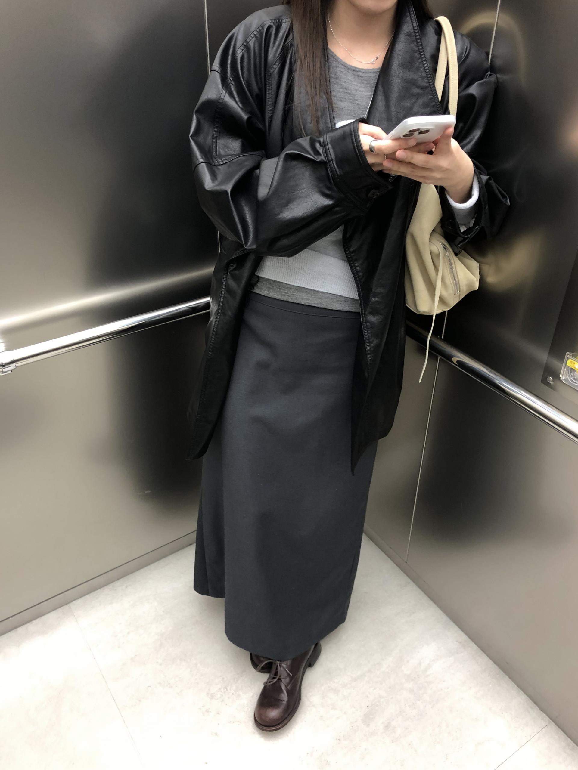 Leather half trench coat ( black )