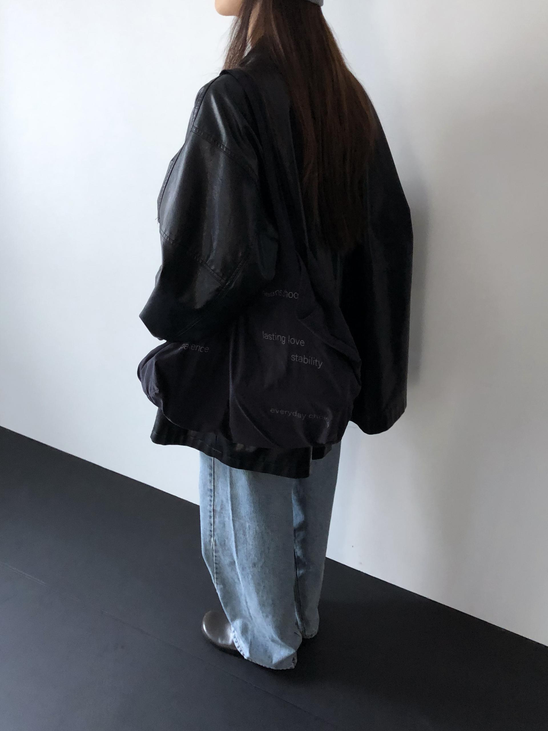Leather half trench coat ( black )