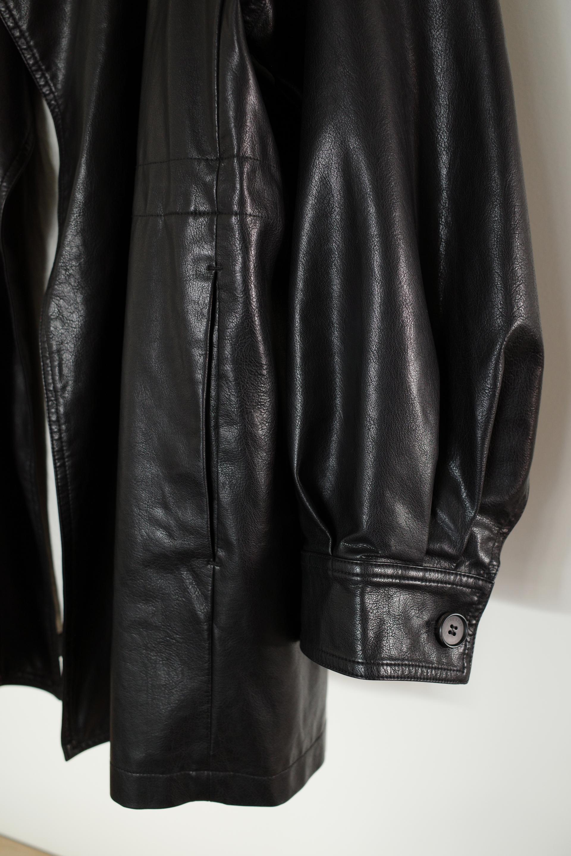 Leather half trench coat ( black )