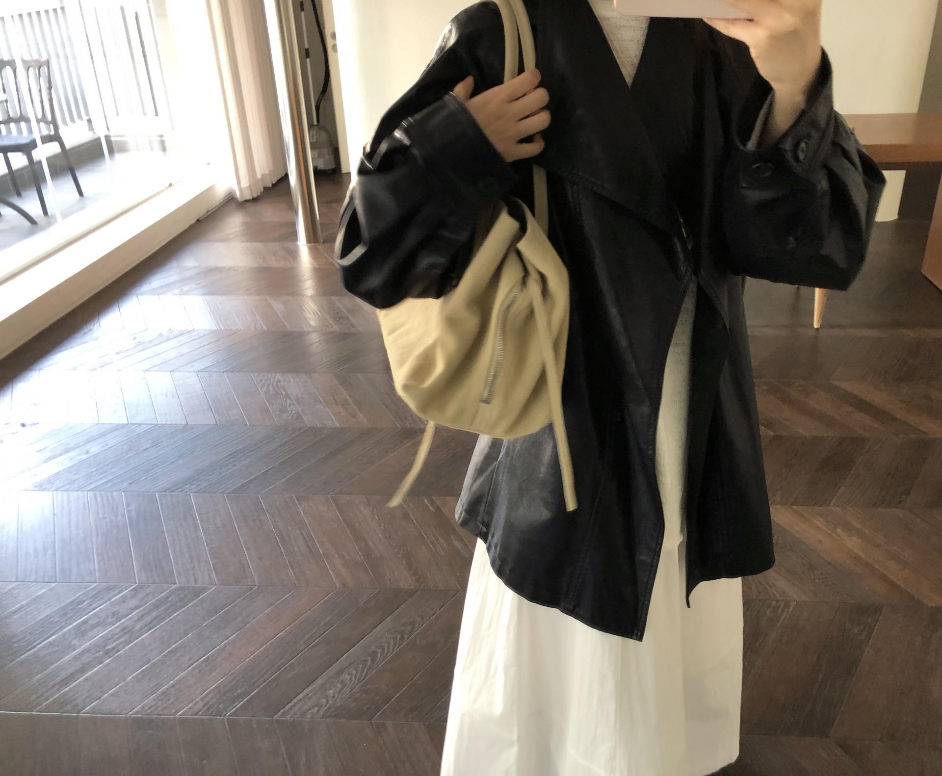 Leather half trench coat ( black )
