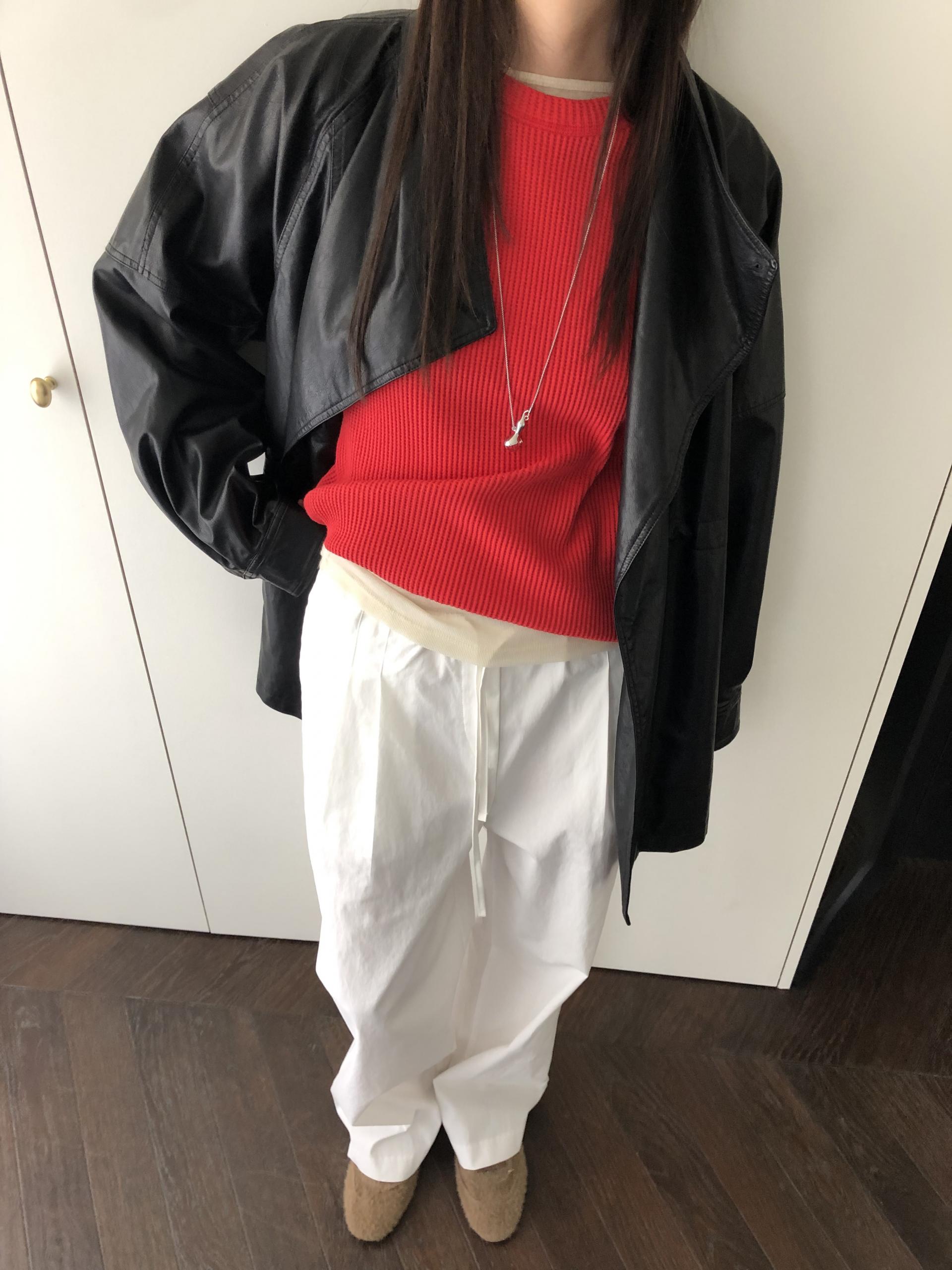 Leather half trench coat ( black )