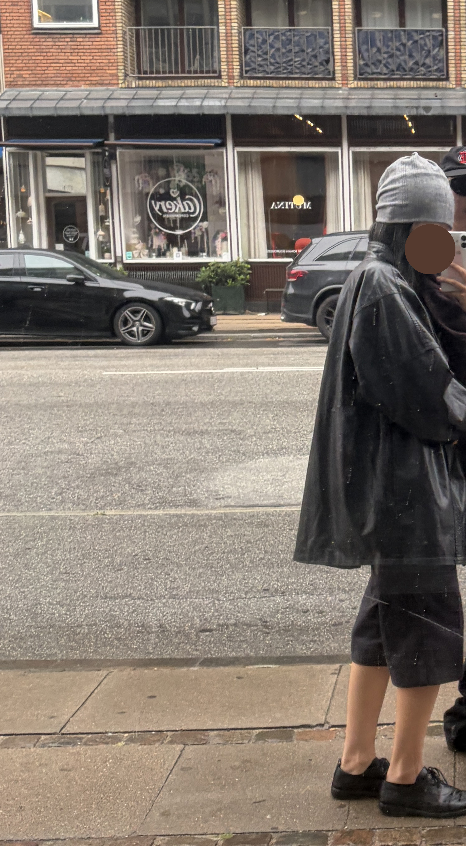 Leather half trench coat ( black )