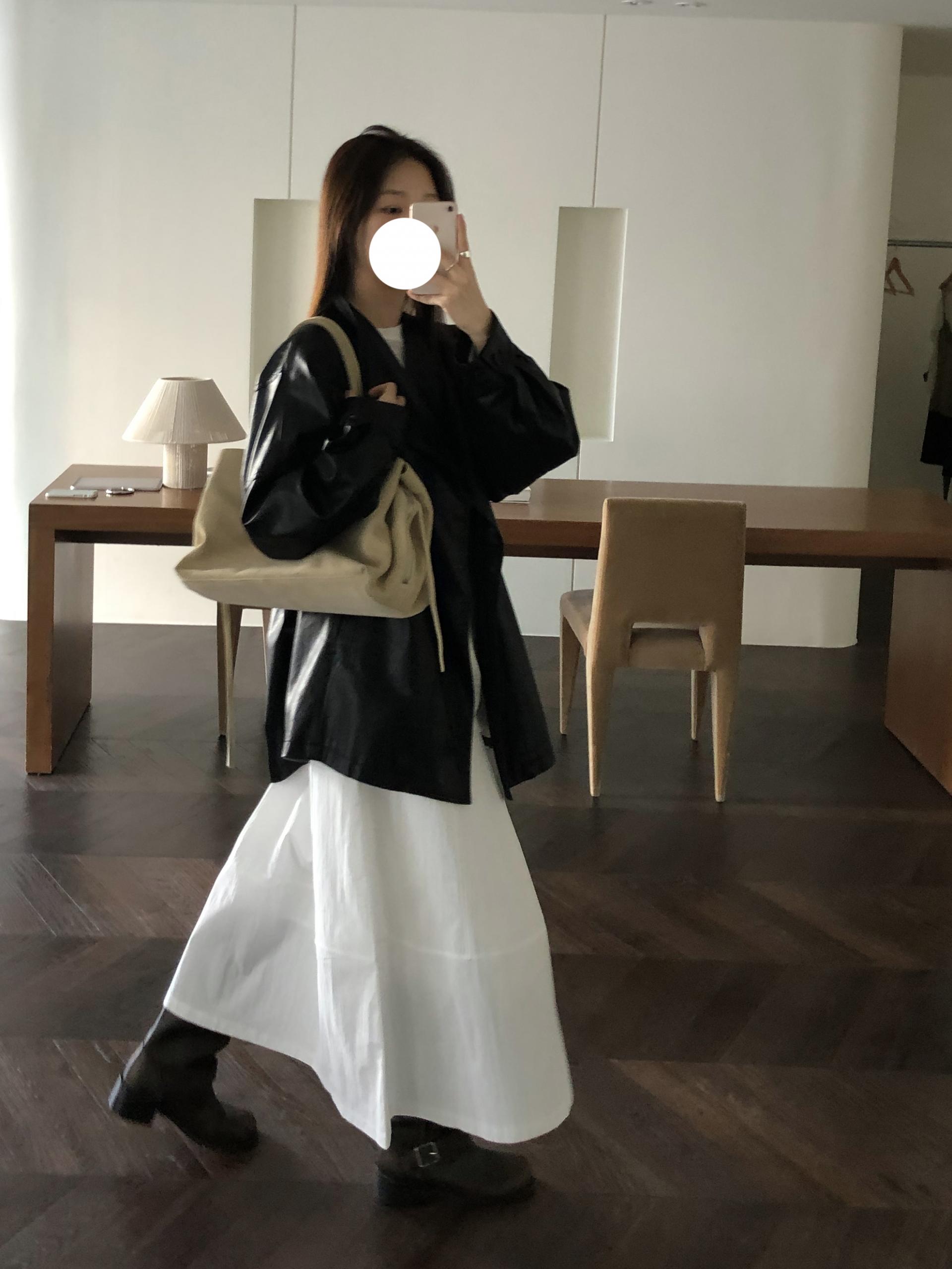 Leather half trench coat ( black )