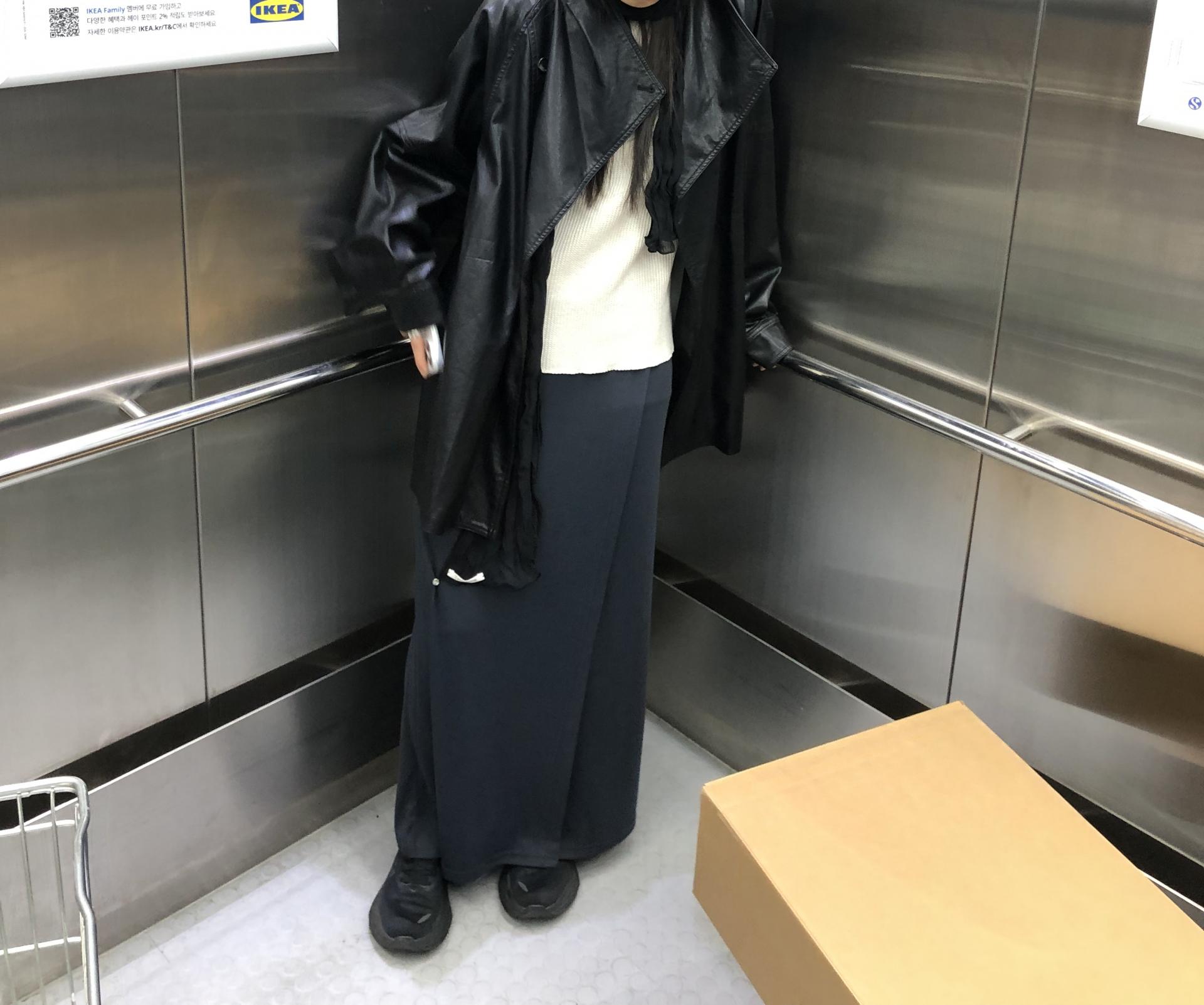 Leather half trench coat ( black )